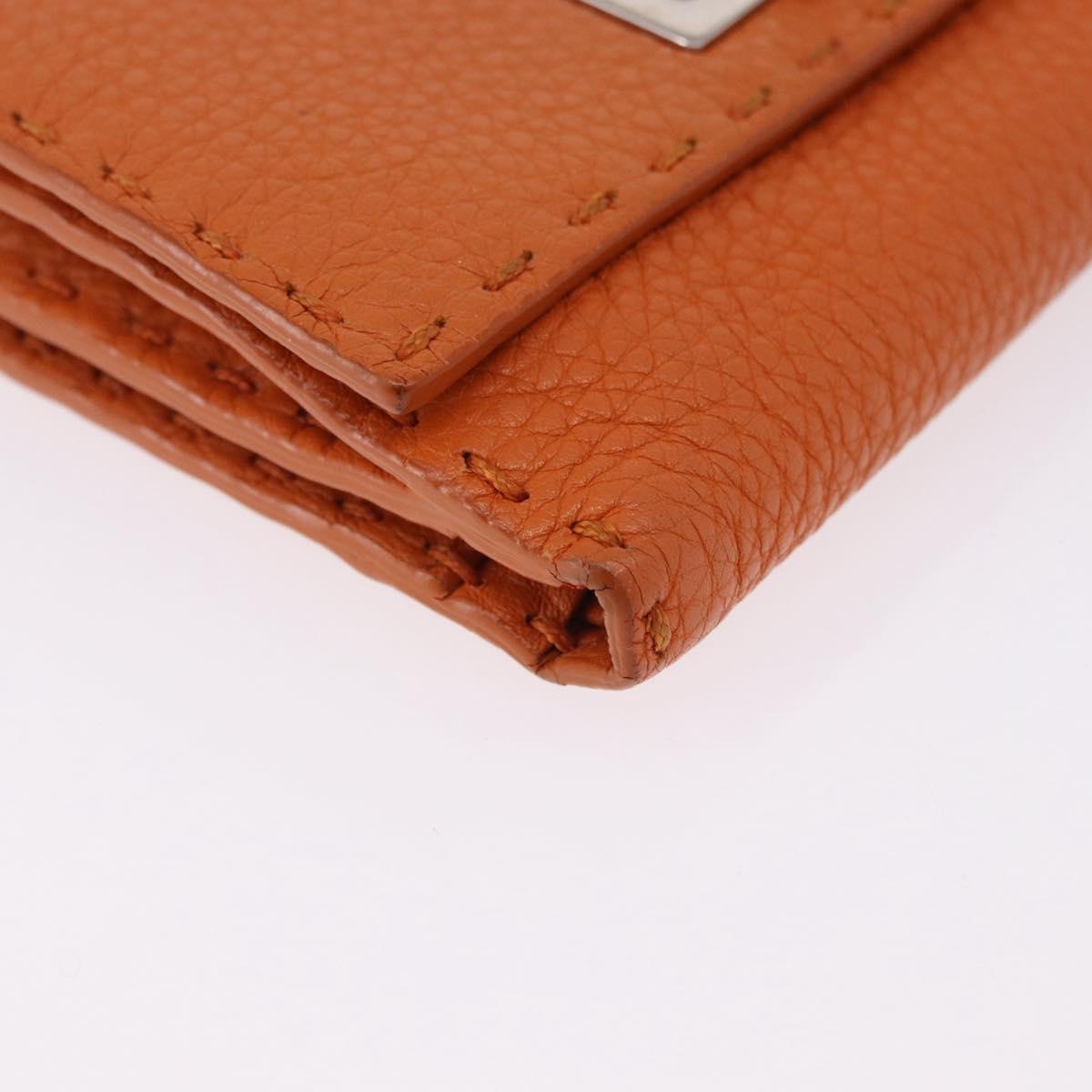 FENDI Celeria Wallet Leather Orange Silver Auth 194243A