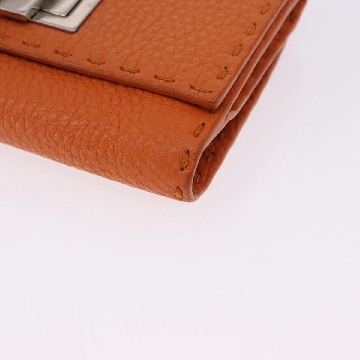 FENDI Celeria Wallet Leather Orange Silver Auth 194243A