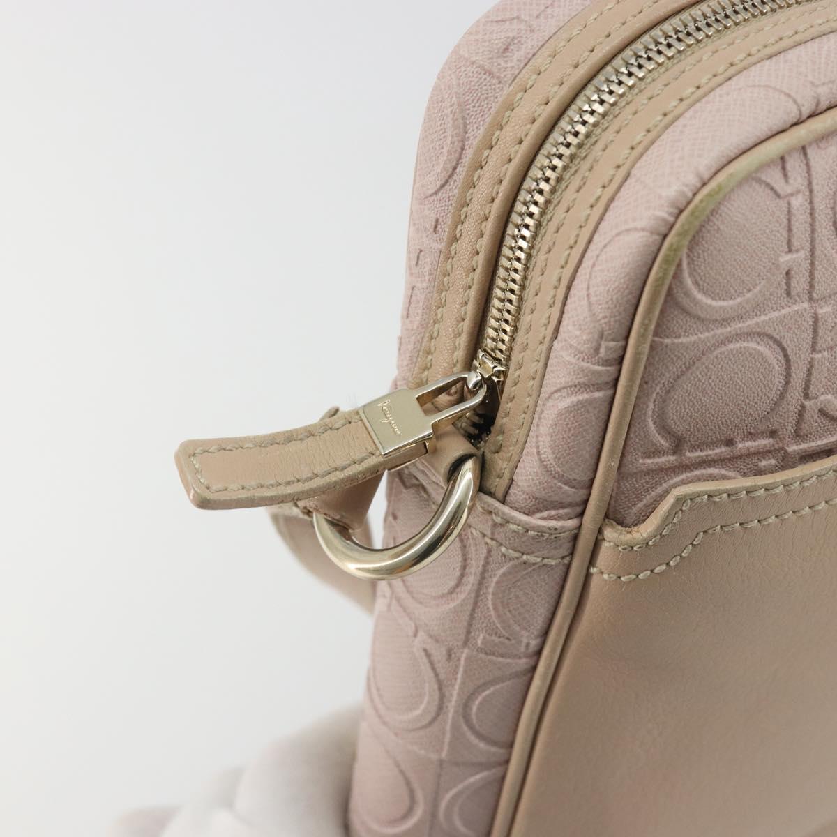 Salvatore Ferragamo Gancini Shoulder Bag Leather Pink Gold Auth 194244A
