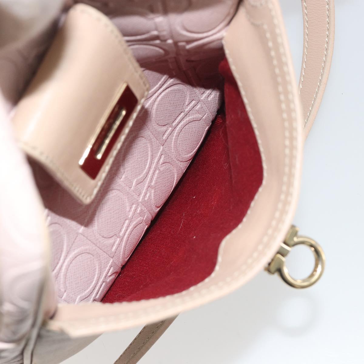 Salvatore Ferragamo Gancini Shoulder Bag Leather Pink Gold Auth 194244A