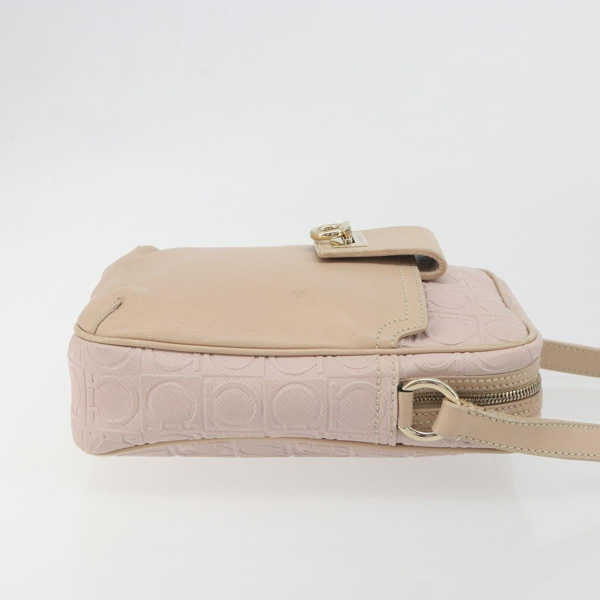 Salvatore Ferragamo Gancini Shoulder Bag Leather Pink Gold Auth 194244A