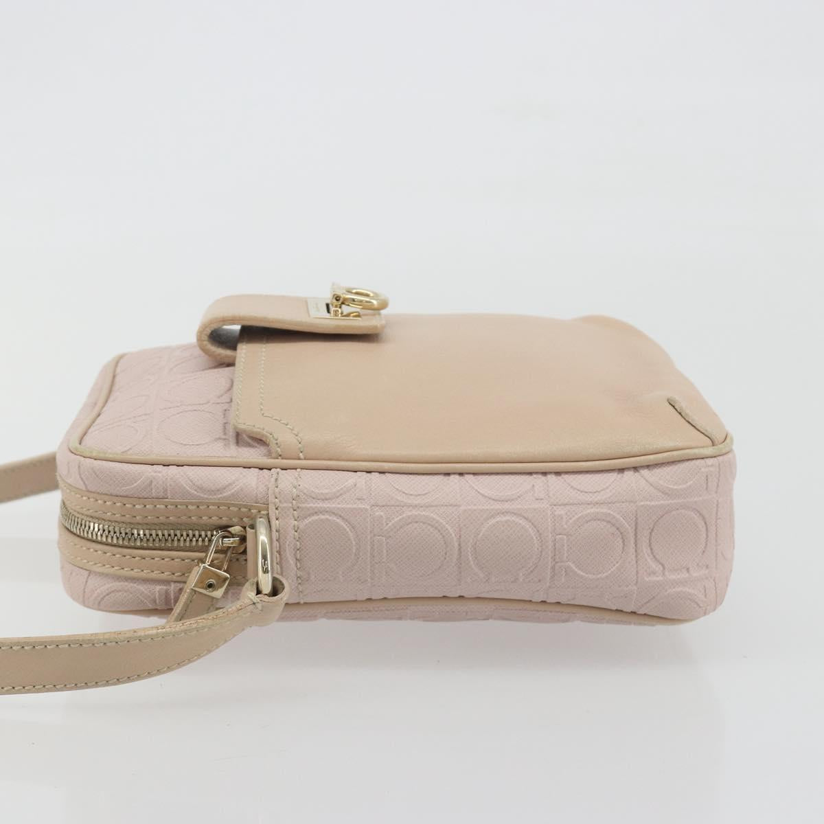 Salvatore Ferragamo Gancini Shoulder Bag Leather Pink Gold Auth 194244A