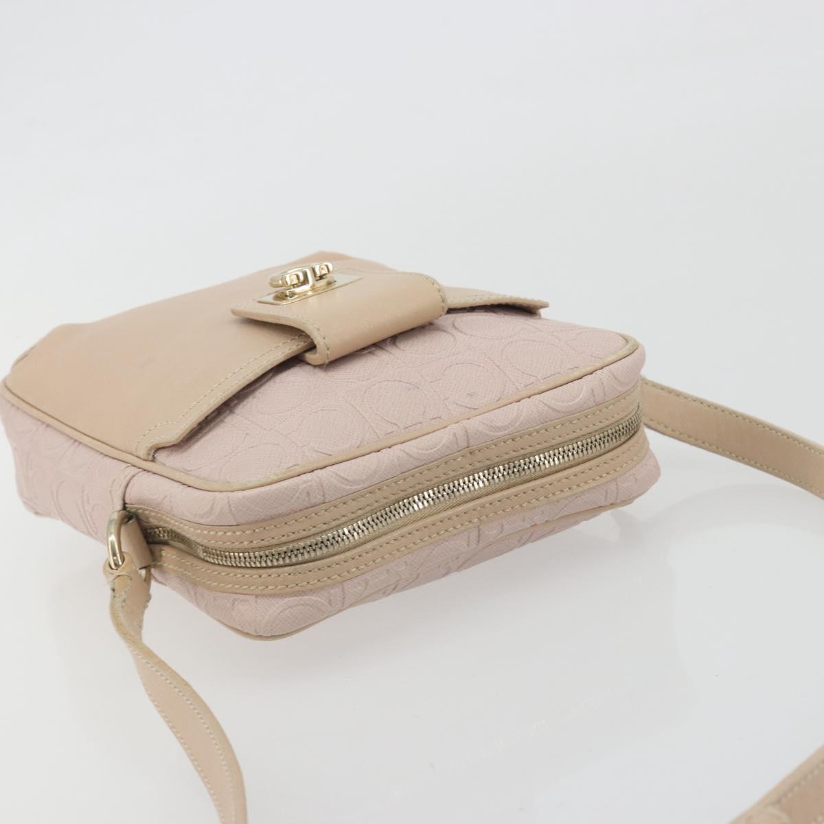 Salvatore Ferragamo Gancini Shoulder Bag Leather Pink Gold Auth 194244A