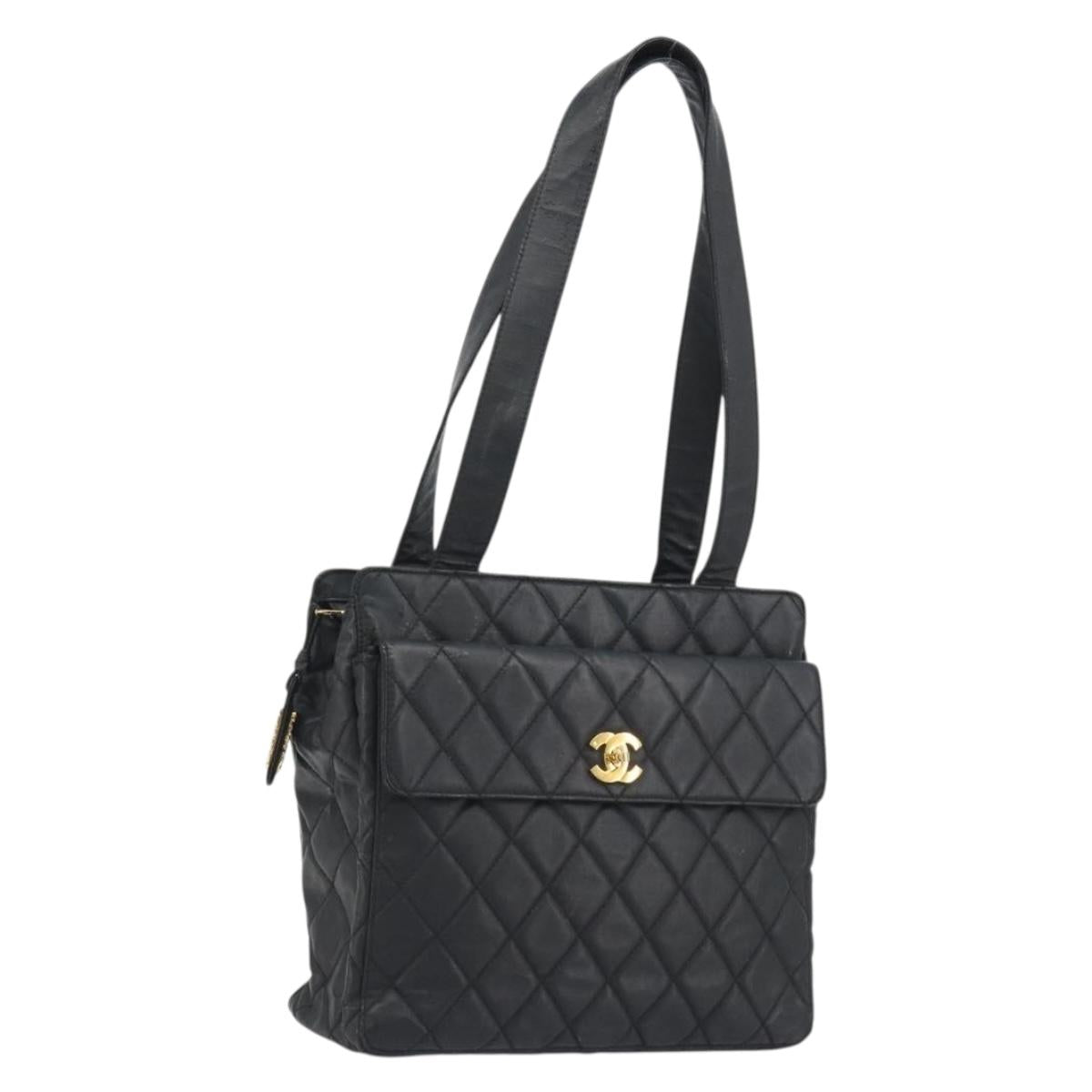CHANEL Matelasse Tote Bag Patent Leather Black Gold CC Auth 194245