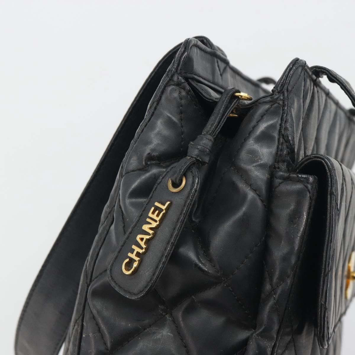 CHANEL Matelasse Tote Bag Patent Leather Black Gold CC Auth 194245
