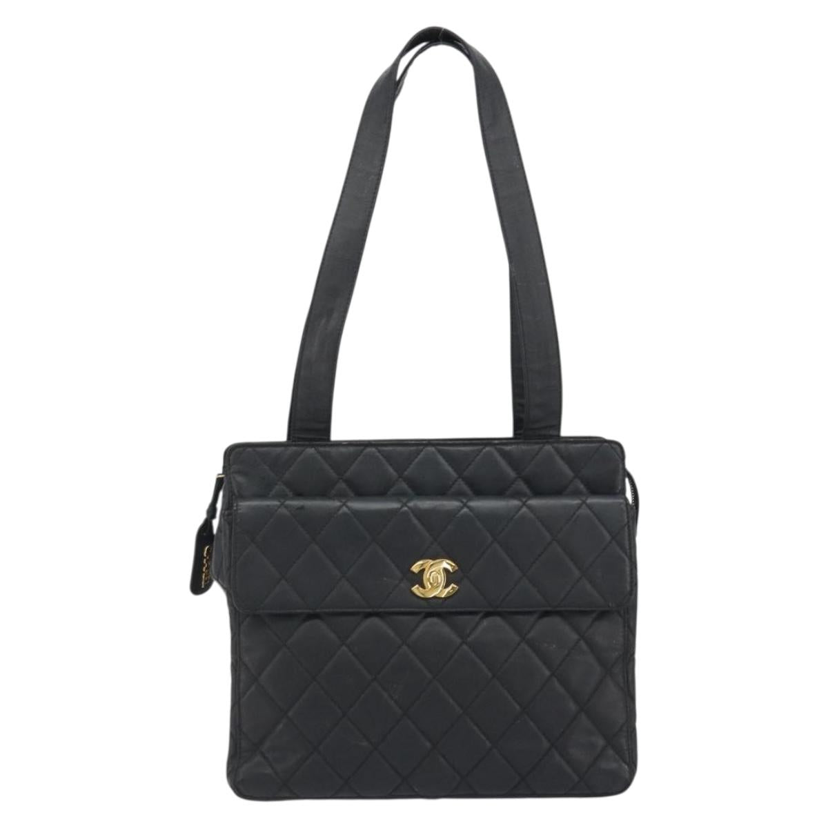 CHANEL Matelasse Tote Bag Patent Leather Black Gold CC Auth 194245