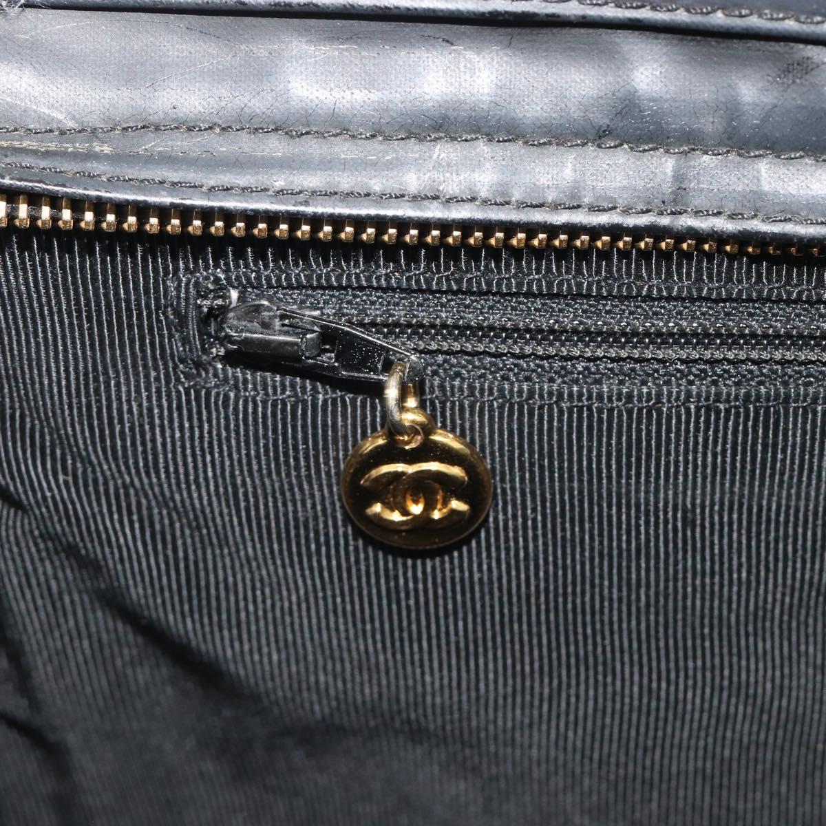 CHANEL Matelasse Tote Bag Patent Leather Black Gold CC Auth 194245
