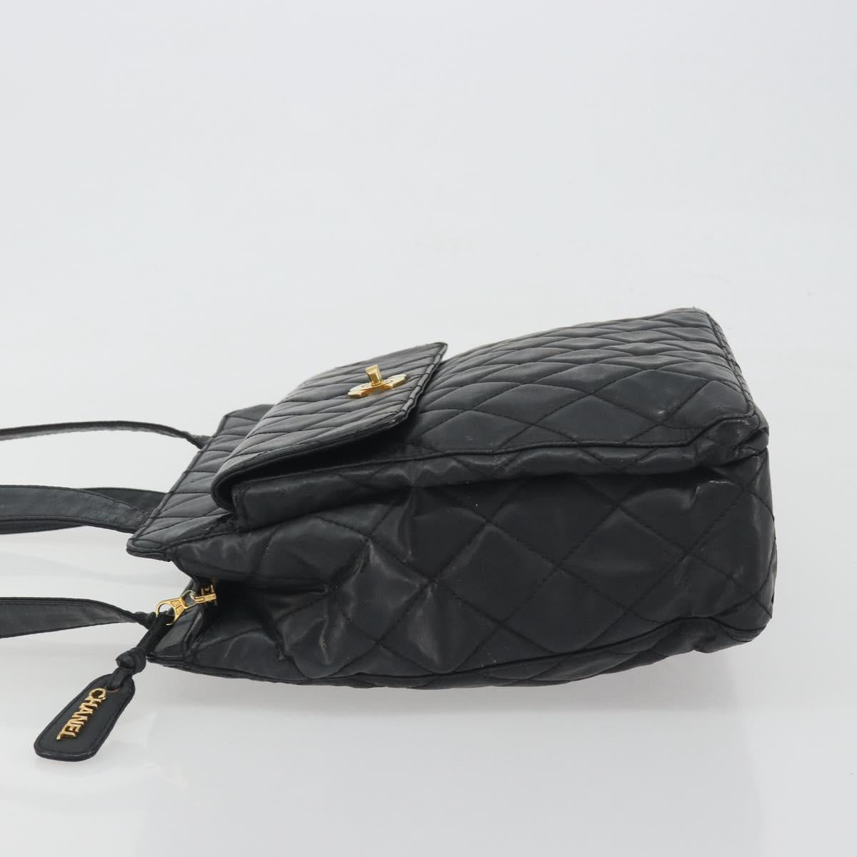 CHANEL Matelasse Tote Bag Patent Leather Black Gold CC Auth 194245