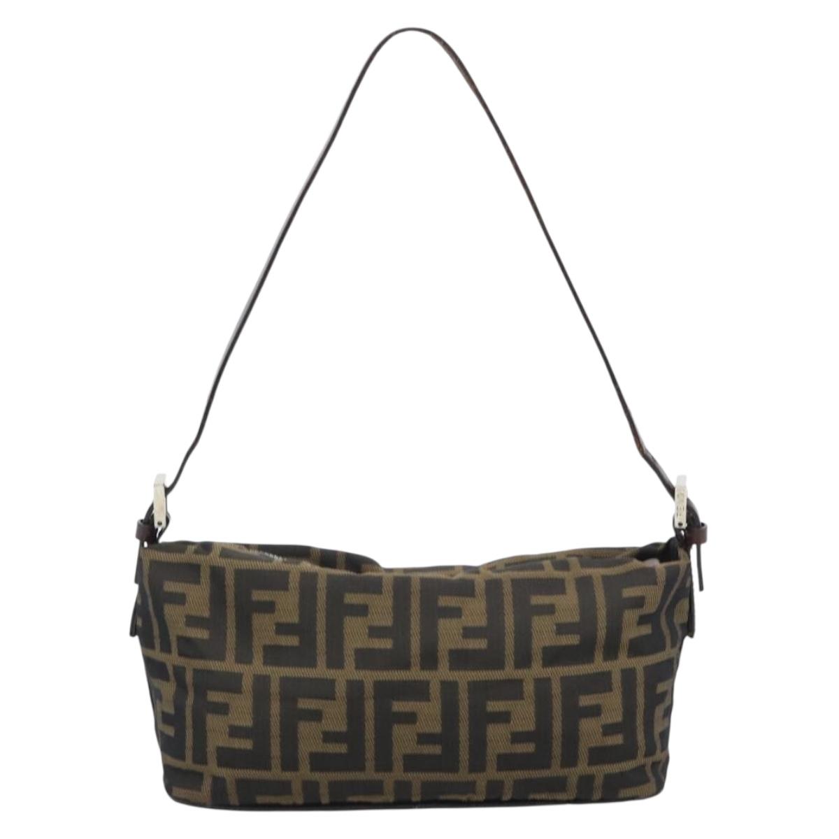 FENDI Zucca Canvas Hand Bag Brown Black Auth 194247