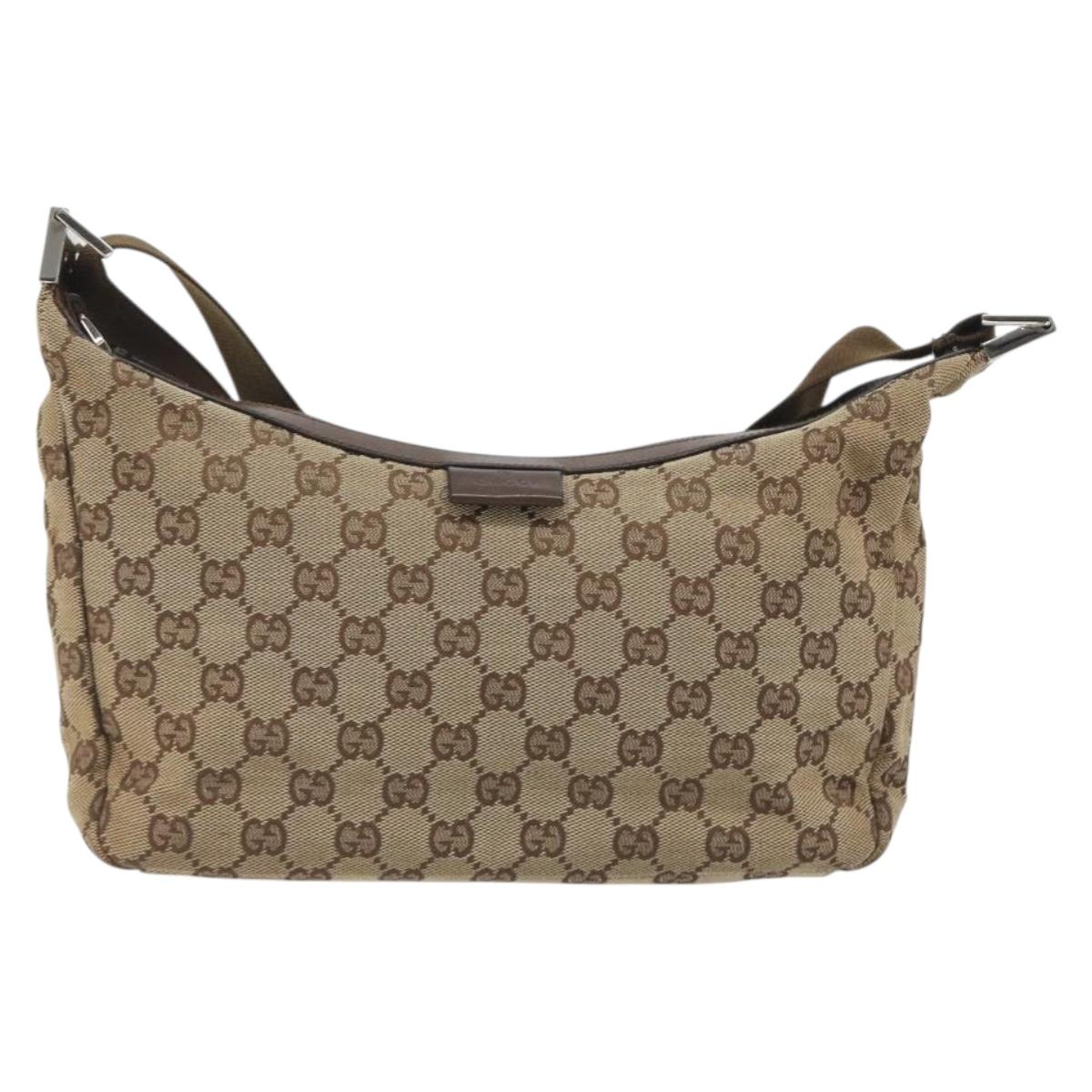 GUCCI GG Canvas Shoulder Bag Beige Silver 35098 Auth 194248