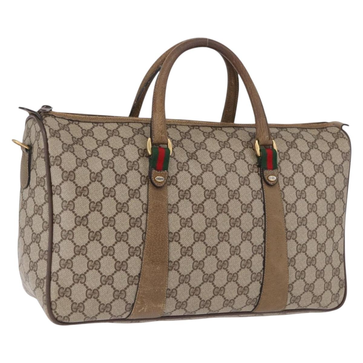 GUCCI GG Supreme Web Sherry Line Hand Bag PVC Beige Gold 39 02 041 Auth 194253