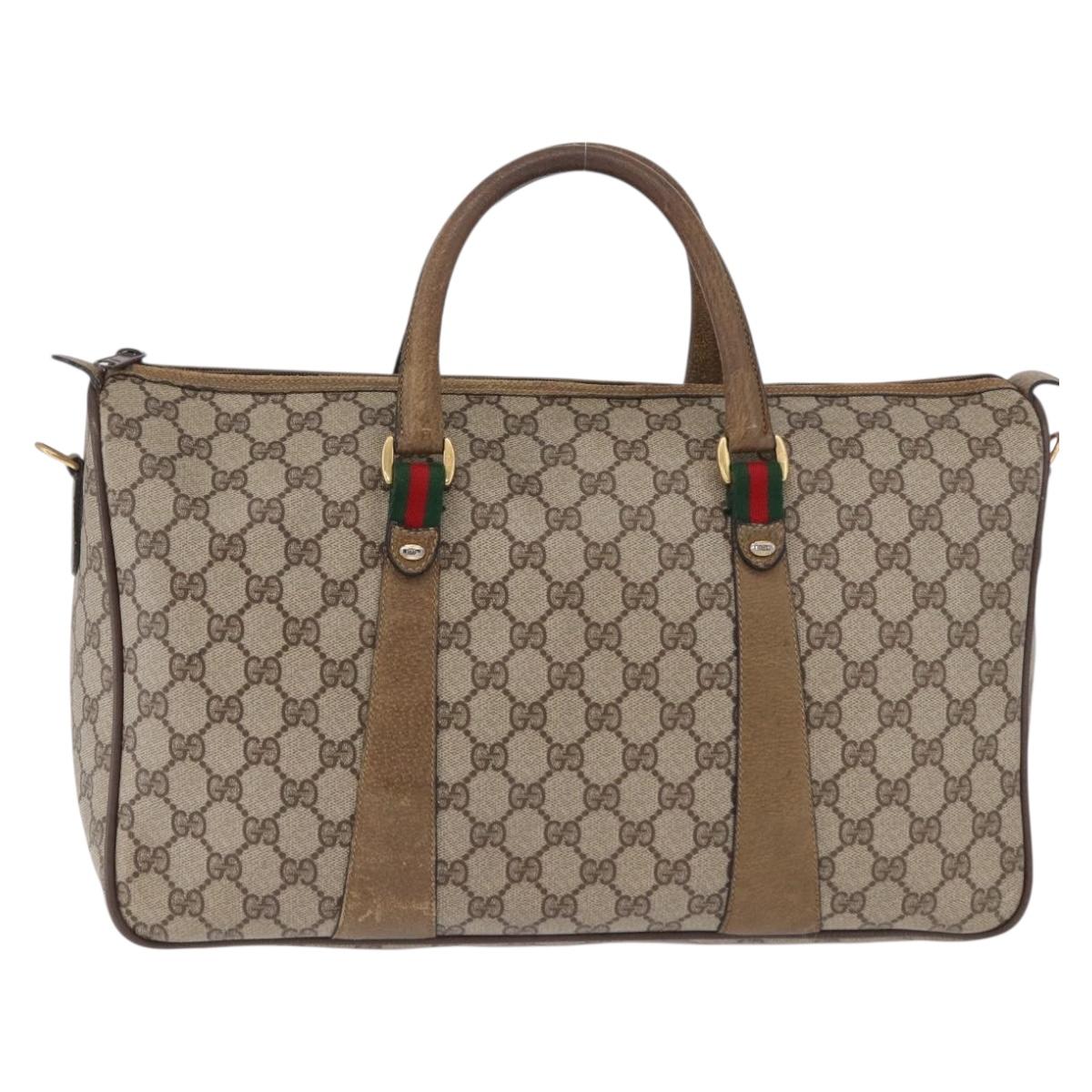 GUCCI GG Supreme Web Sherry Line Hand Bag PVC Beige Gold 39 02 041 Auth 194253