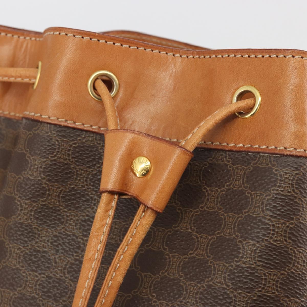 CELINE Macadam Canvas Shoulder Bag PVC Leather Brown Gold Auth 194254A
