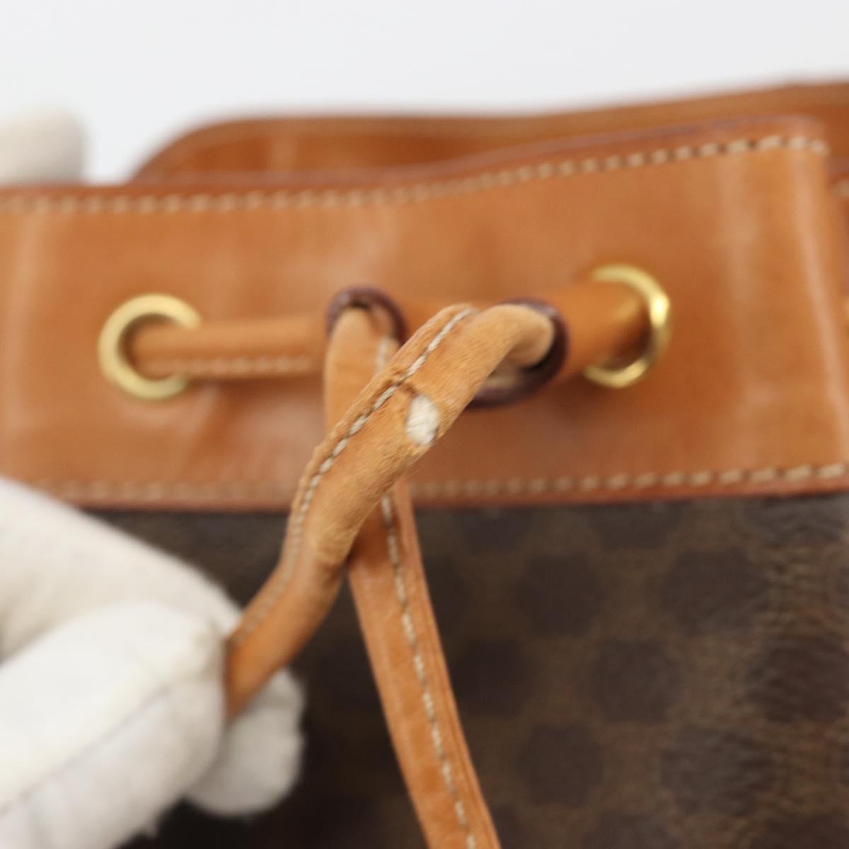 CELINE Macadam Canvas Shoulder Bag PVC Leather Brown Gold Auth 194254A