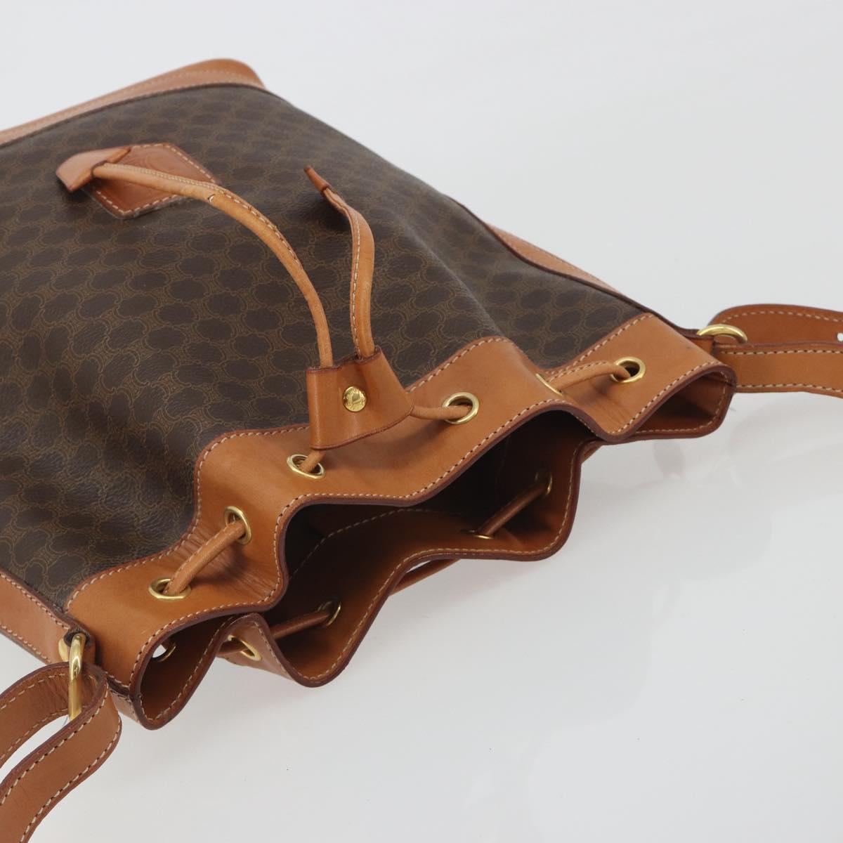 CELINE Macadam Canvas Shoulder Bag PVC Leather Brown Gold Auth 194254A