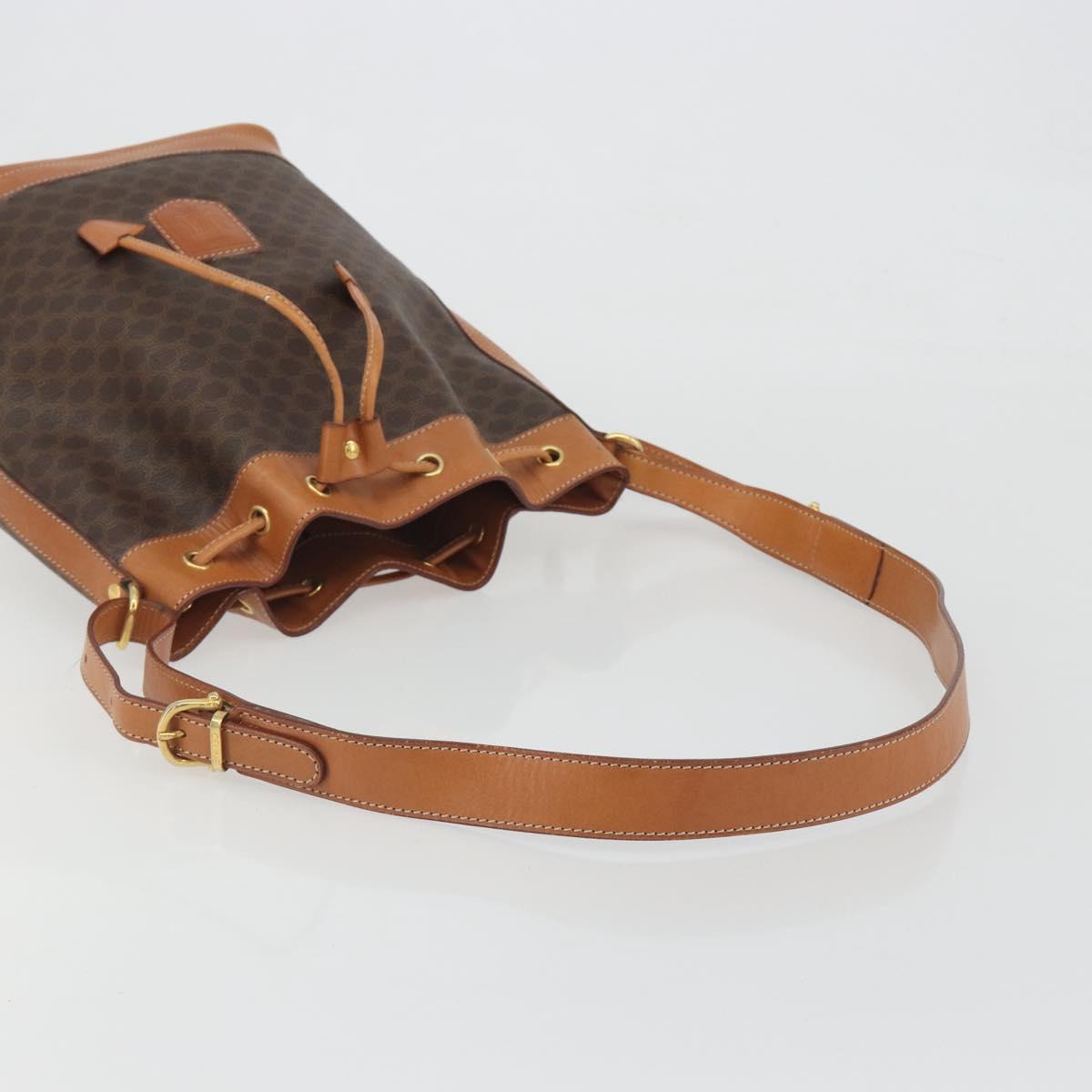 CELINE Macadam Canvas Shoulder Bag PVC Leather Brown Gold Auth 194254A