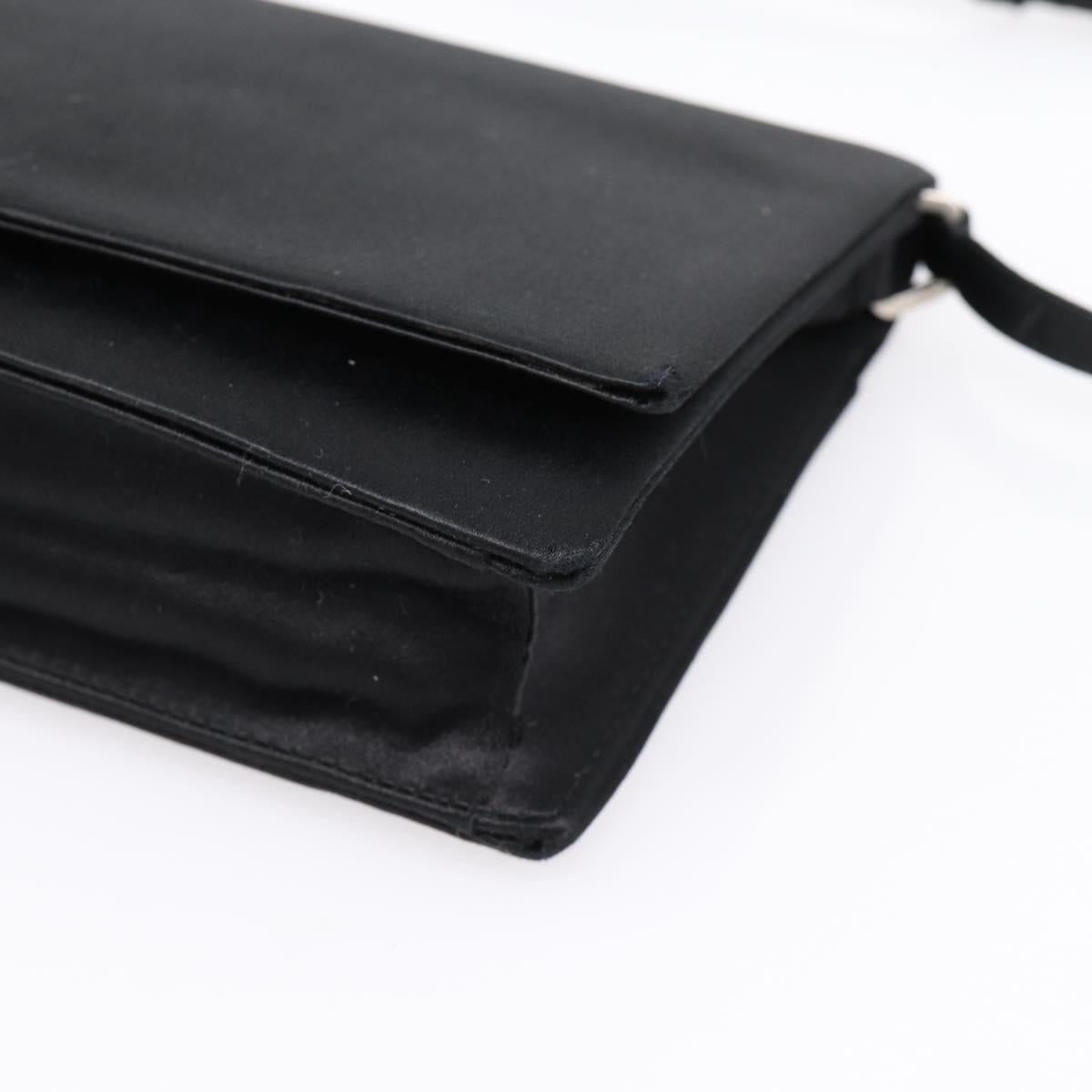 PRADA Hand Bag Satin Black Silver Auth 194255A
