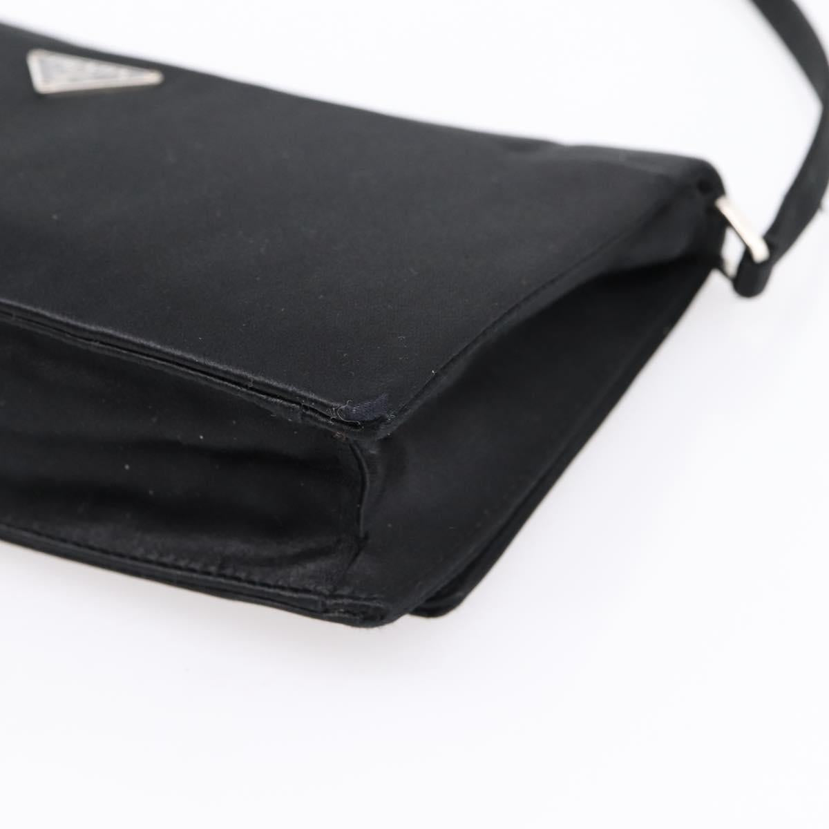 PRADA Hand Bag Satin Black Silver Auth 194255A