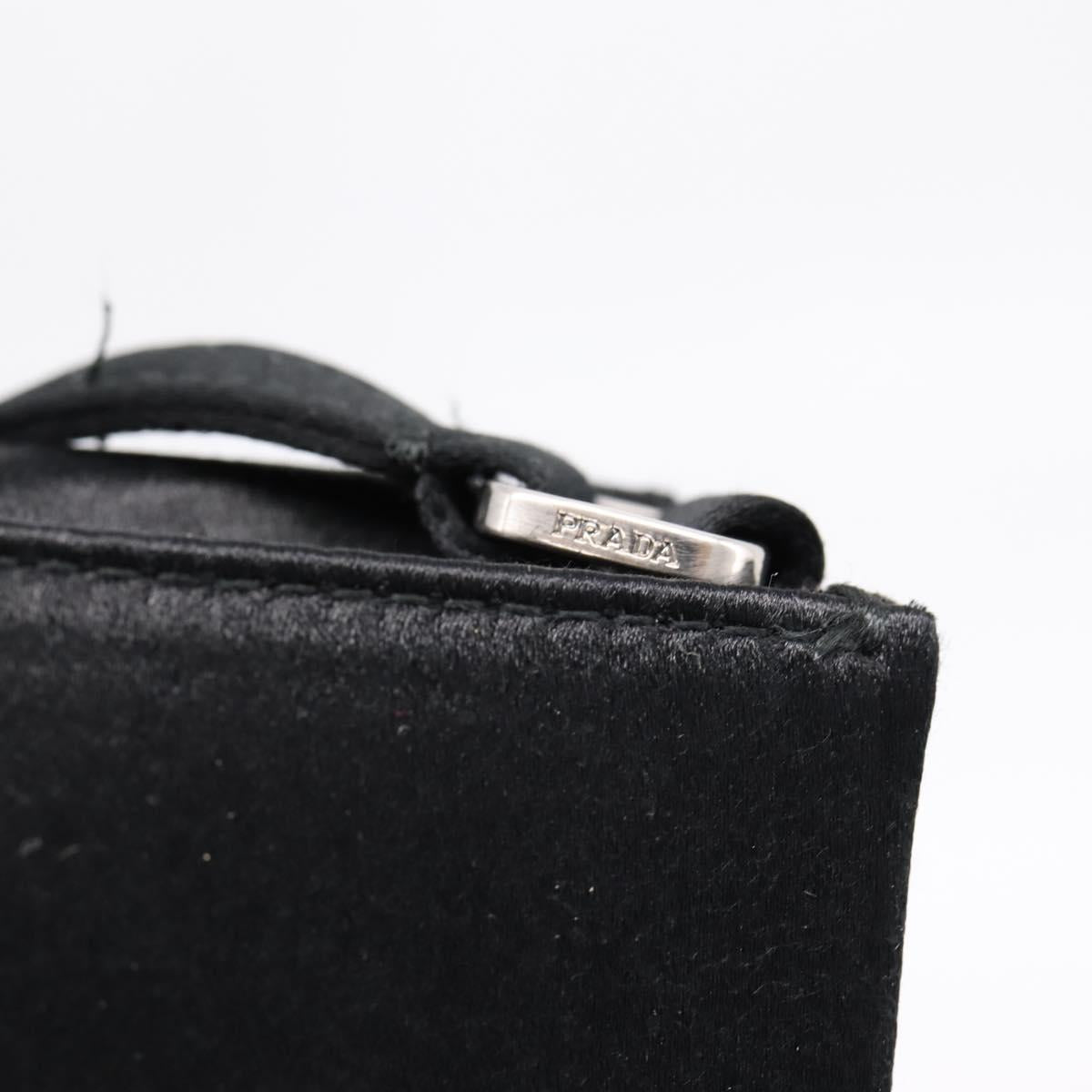 PRADA Hand Bag Satin Black Silver Auth 194255A