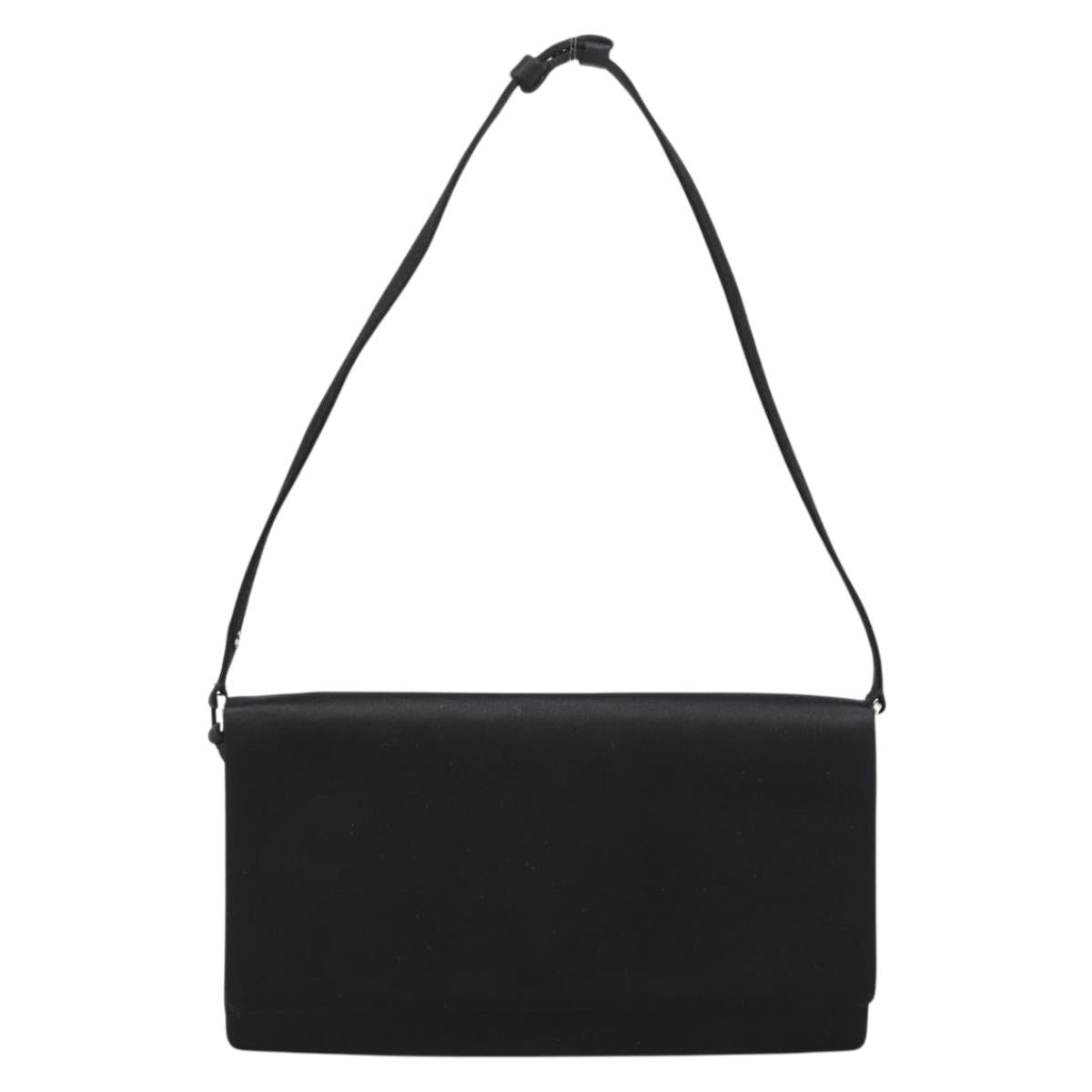 PRADA Hand Bag Satin Black Silver Auth 194255A