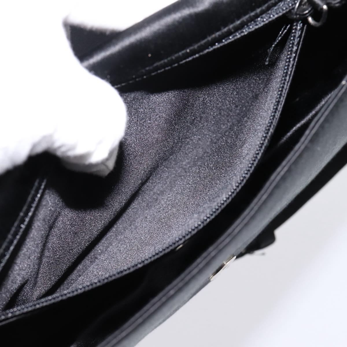 PRADA Hand Bag Satin Black Silver Auth 194255A