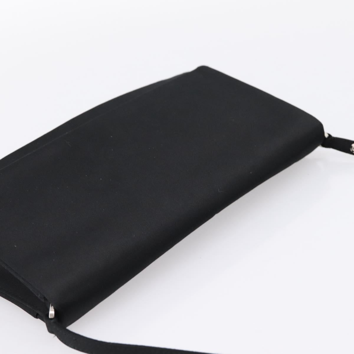 PRADA Hand Bag Satin Black Silver Auth 194255A