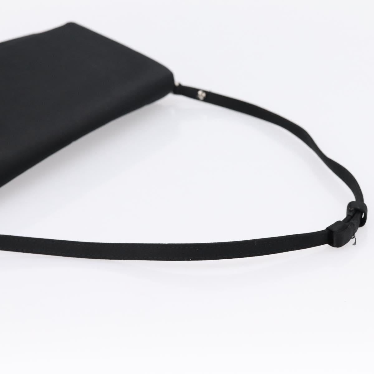 PRADA Hand Bag Satin Black Silver Auth 194255A