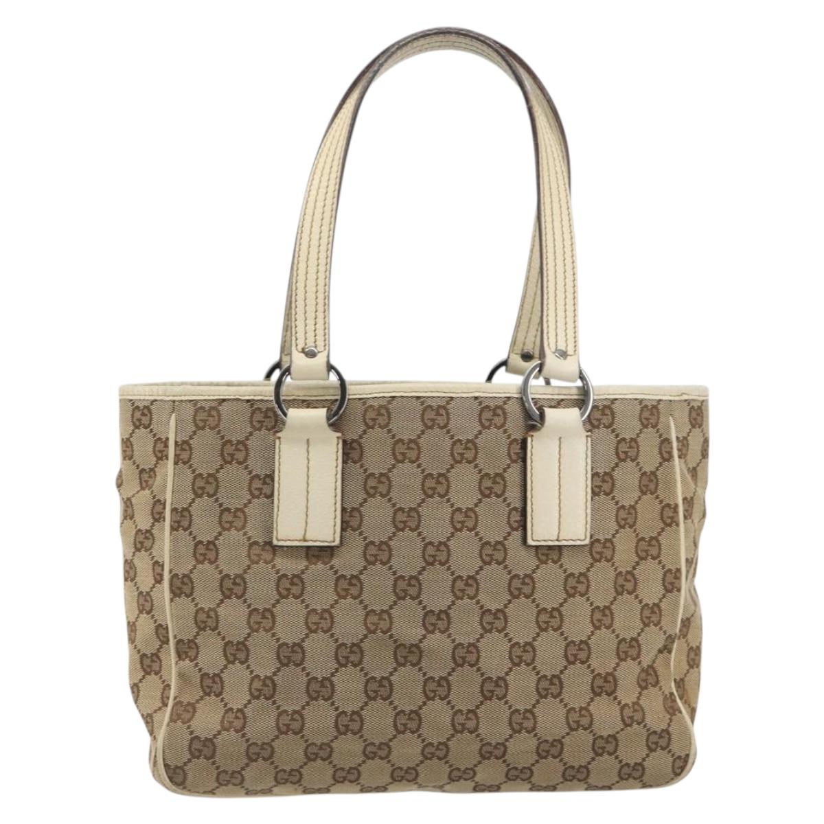 GUCCI GG Canvas Hand Bag Beige Silver 113019 Auth 194256