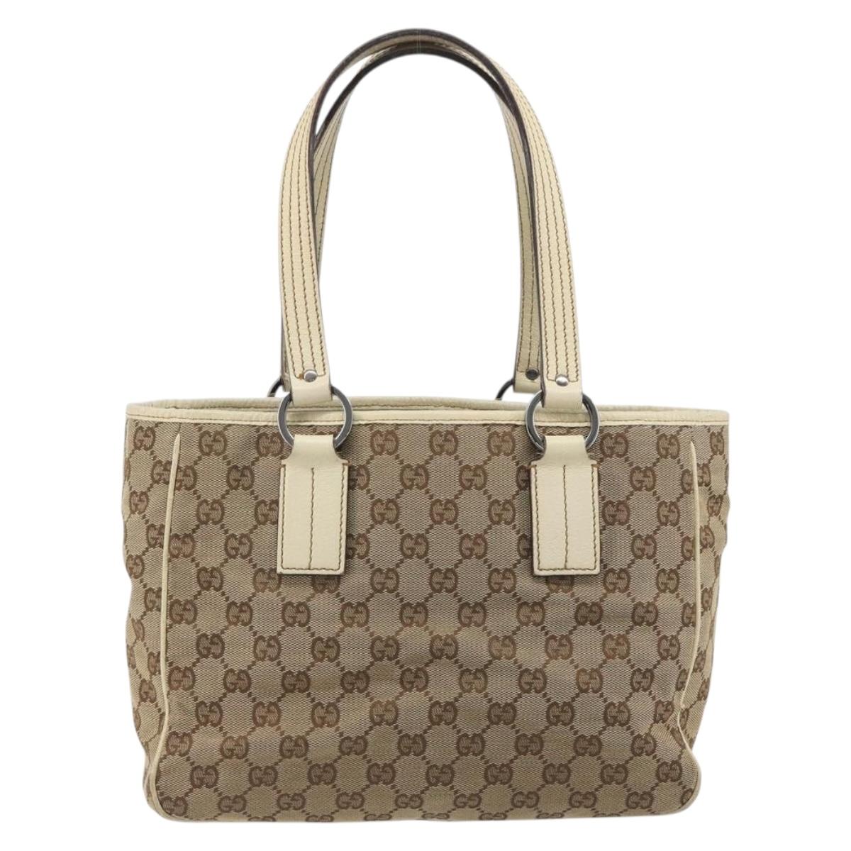 GUCCI GG Canvas Hand Bag Beige Silver 113019 Auth 194256