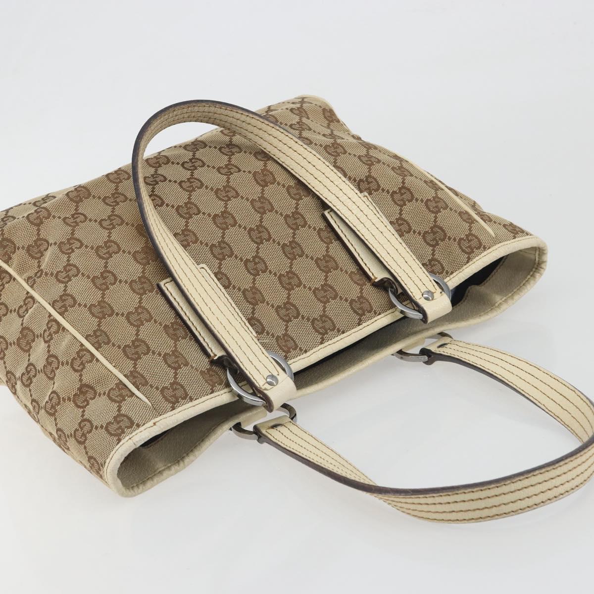 GUCCI GG Canvas Hand Bag Beige Silver 113019 Auth 194256