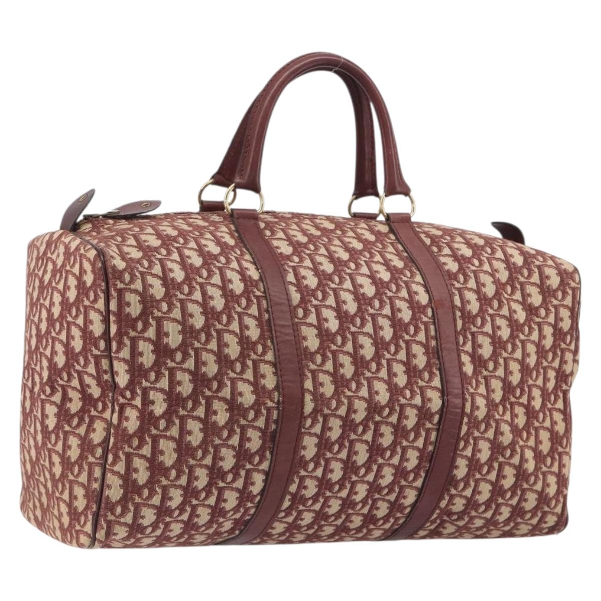 Christian Dior Trotter Canvas Boston Bag Red Gold Auth 194262