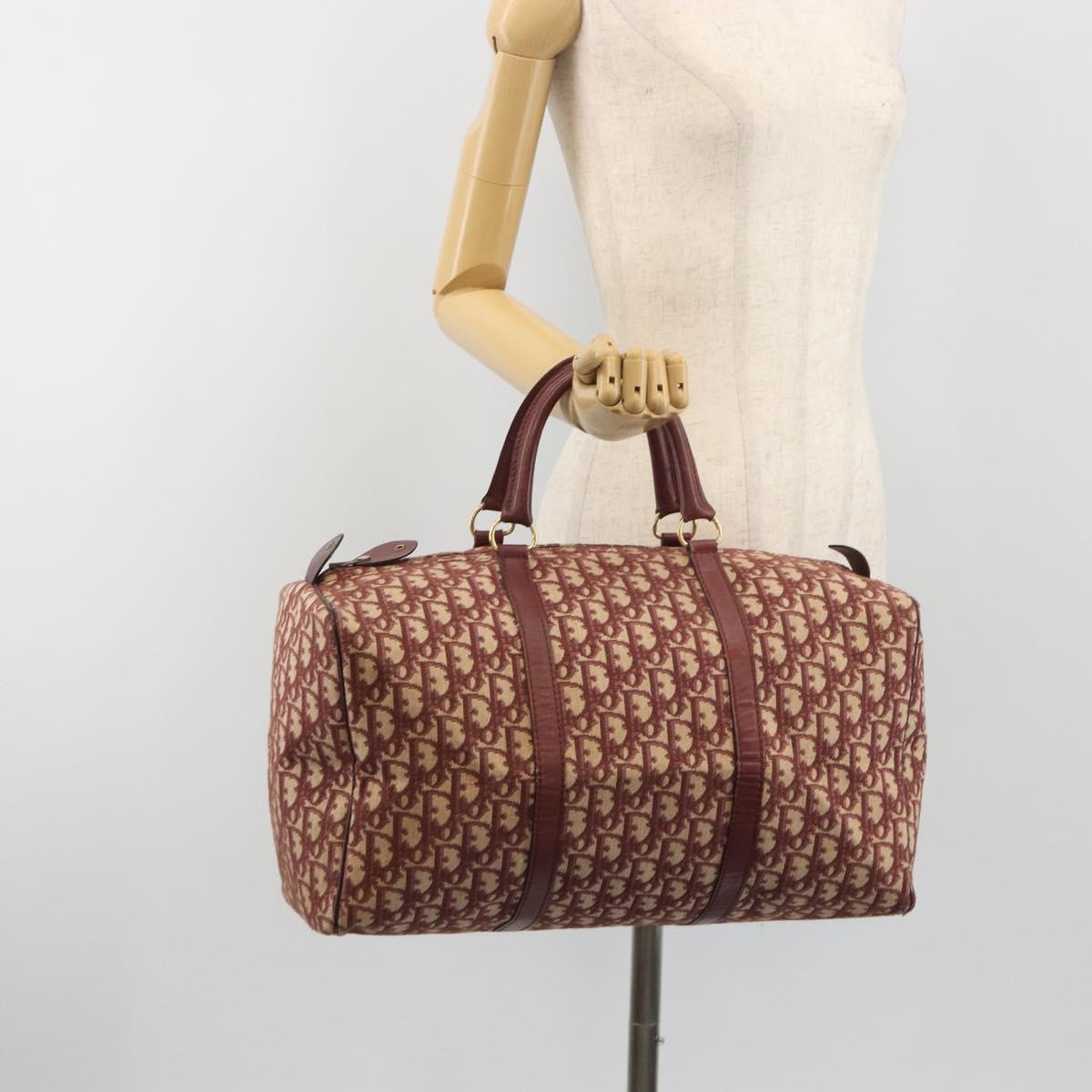 Christian Dior Trotter Canvas Boston Bag Red Gold Auth 194262