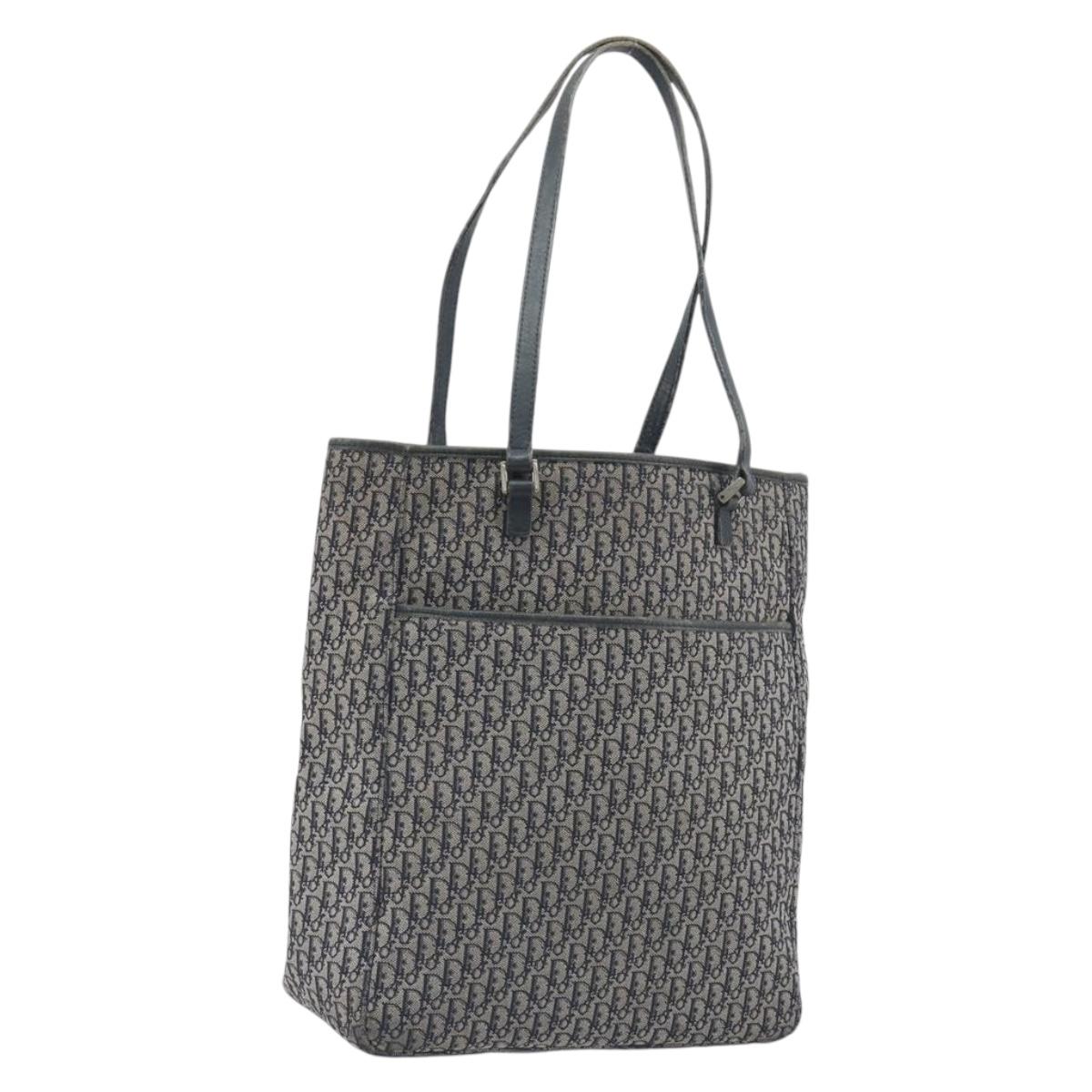 Christian Dior Trotter Canvas Tote Bag Navy Silver Auth 194263