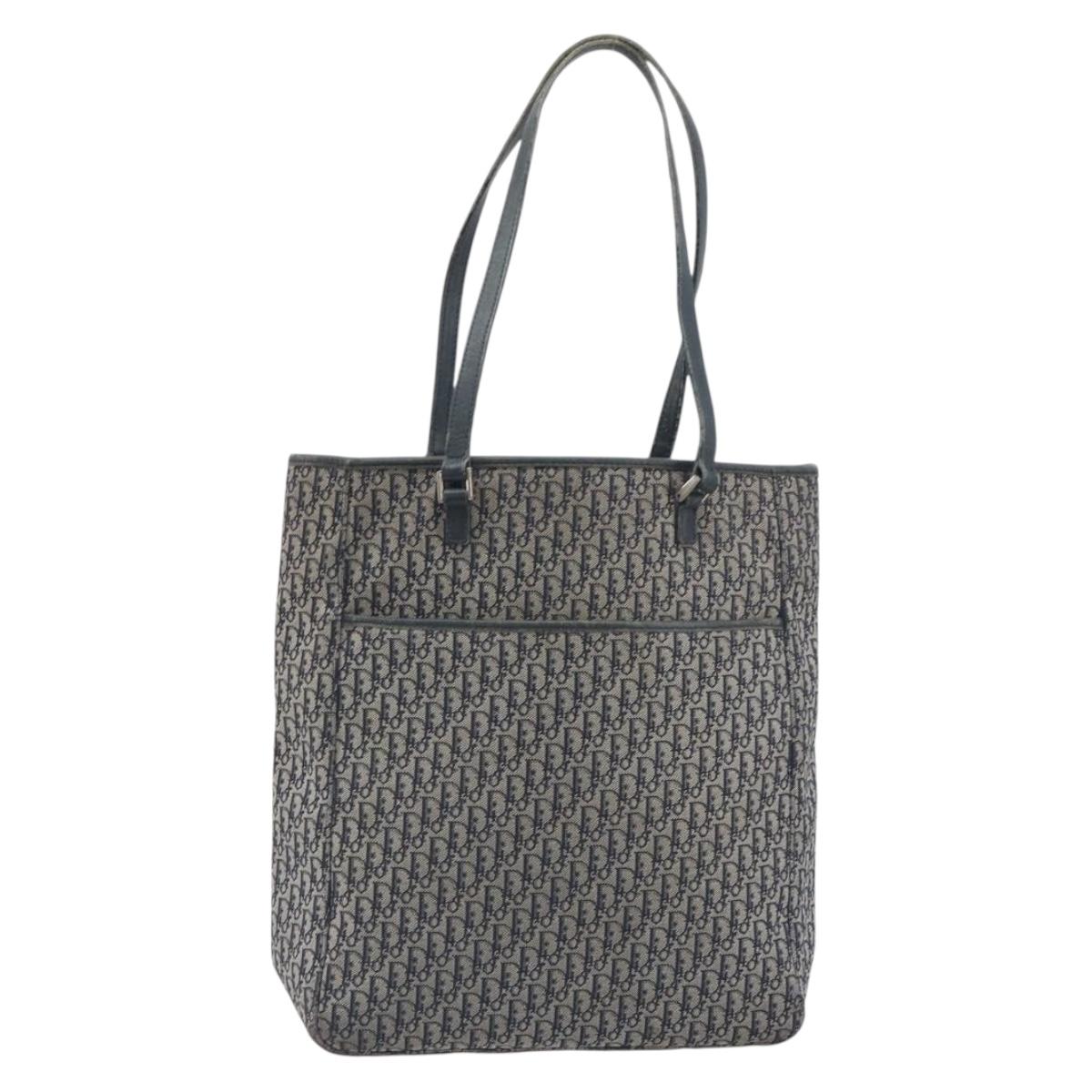 Christian Dior Trotter Canvas Tote Bag Navy Silver Auth 194263