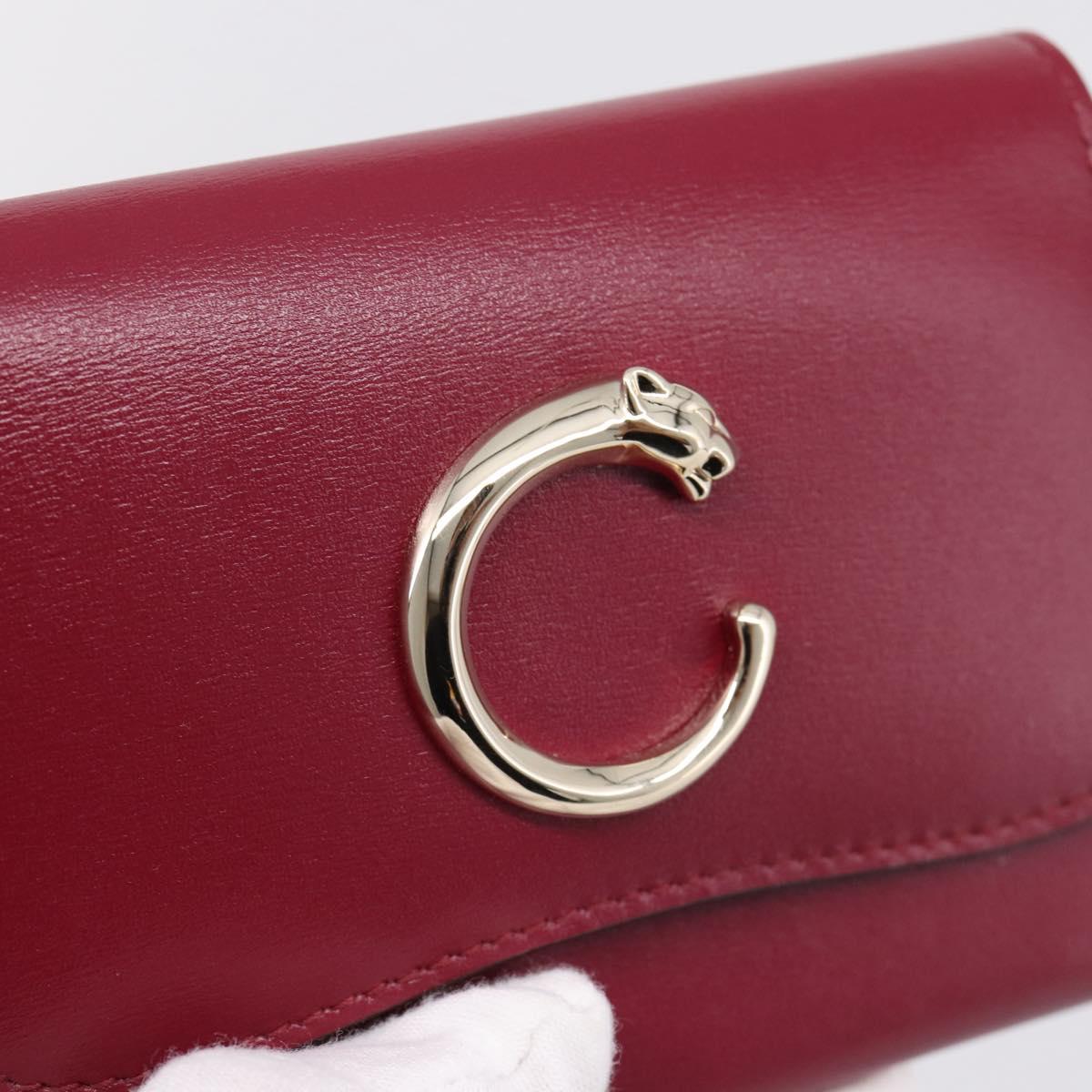 CARTIER PANTHERE Coin Purse Leather Bordeaux Gold Tone Auth 194267M