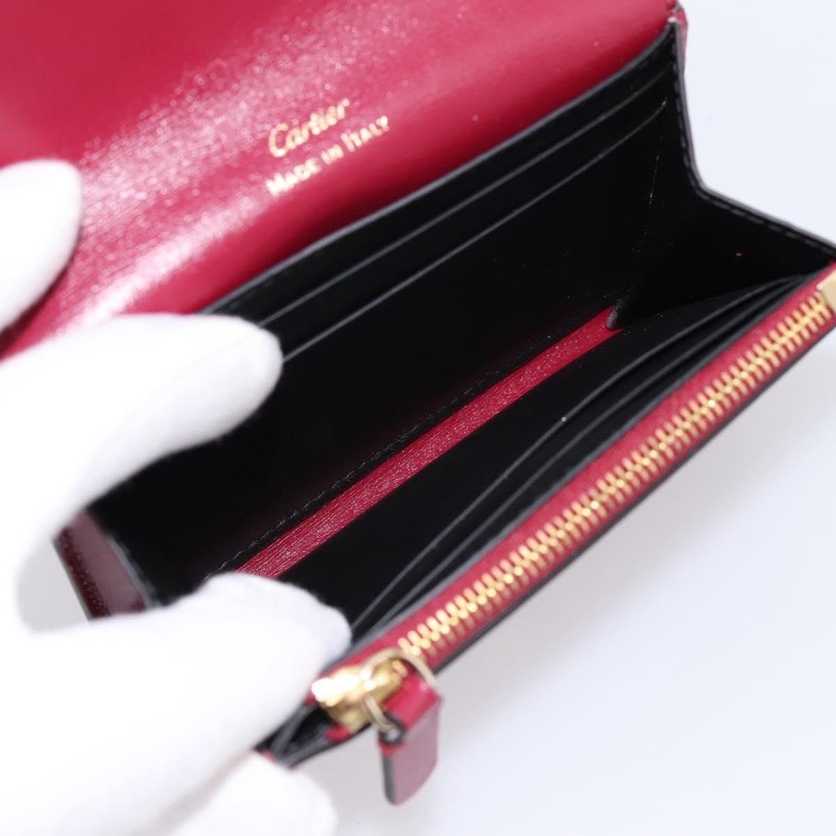 CARTIER PANTHERE Coin Purse Leather Bordeaux Gold Tone Auth 194267M