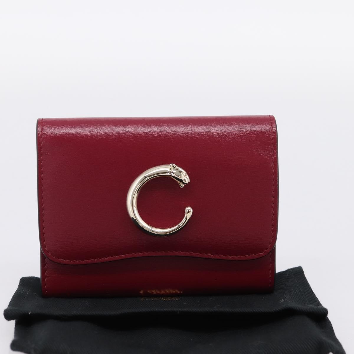 CARTIER PANTHERE Coin Purse Leather Bordeaux Gold Tone Auth 194267M