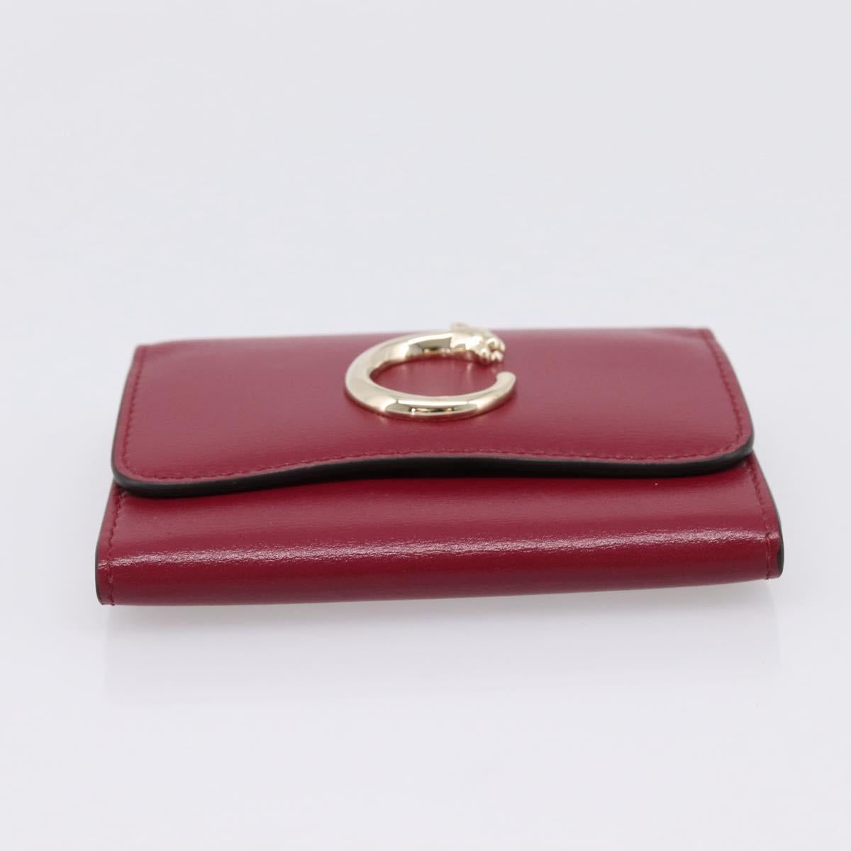 CARTIER PANTHERE Coin Purse Leather Bordeaux Gold Tone Auth 194267M