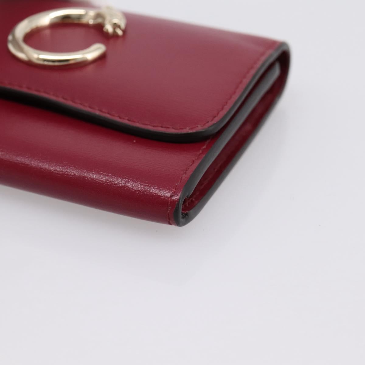 CARTIER PANTHERE Coin Purse Leather Bordeaux Gold Tone Auth 194267M