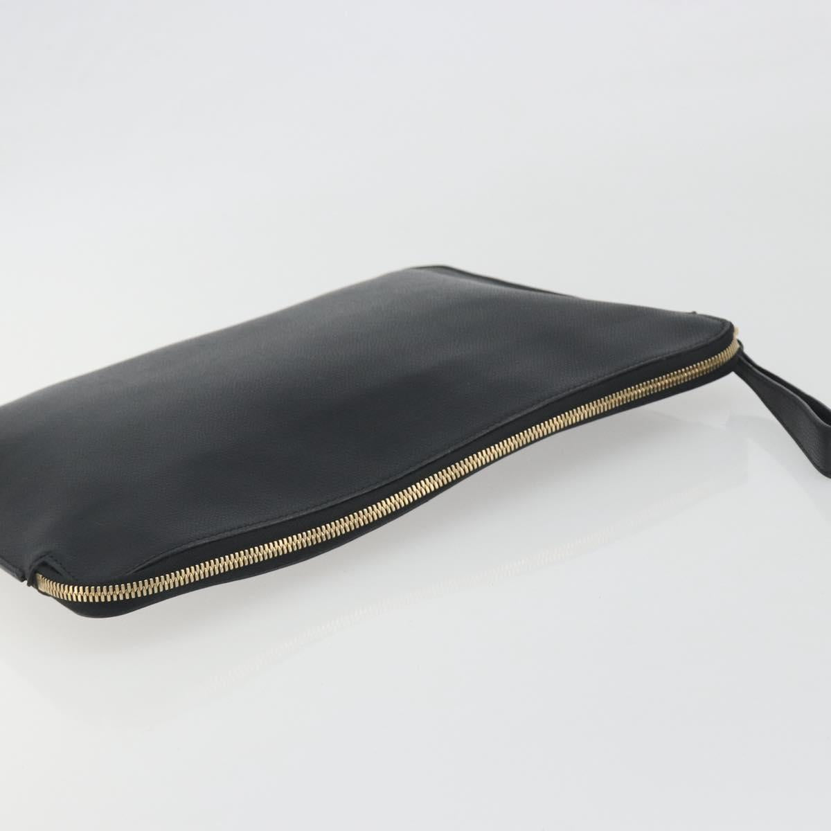 Valextra Clutch Bag Leather Black Gold Auth 194271A