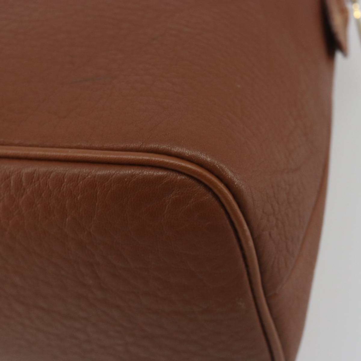 Burberrys Hand Bag Leather Brown Gold Auth 194278