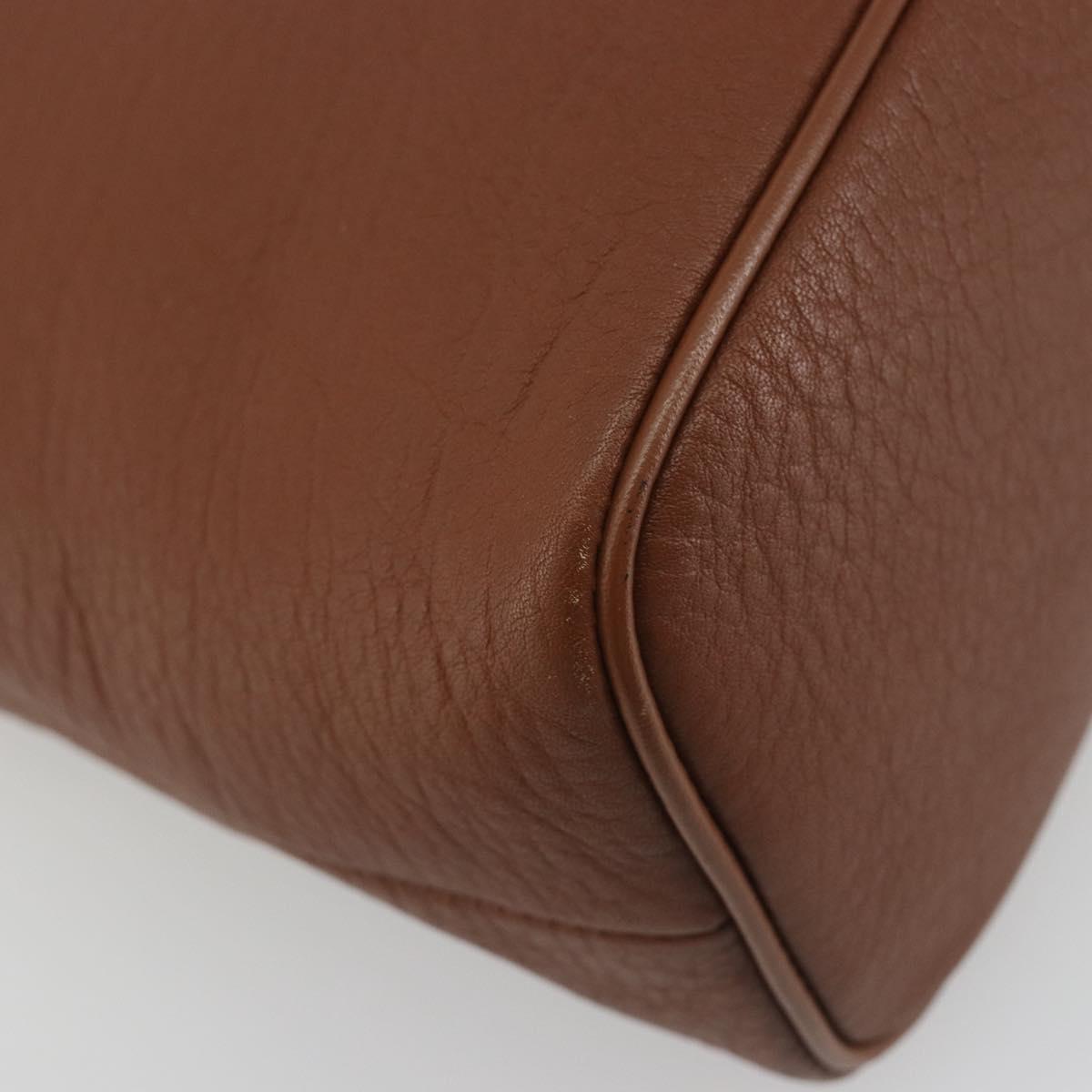 Burberrys Hand Bag Leather Brown Gold Auth 194278