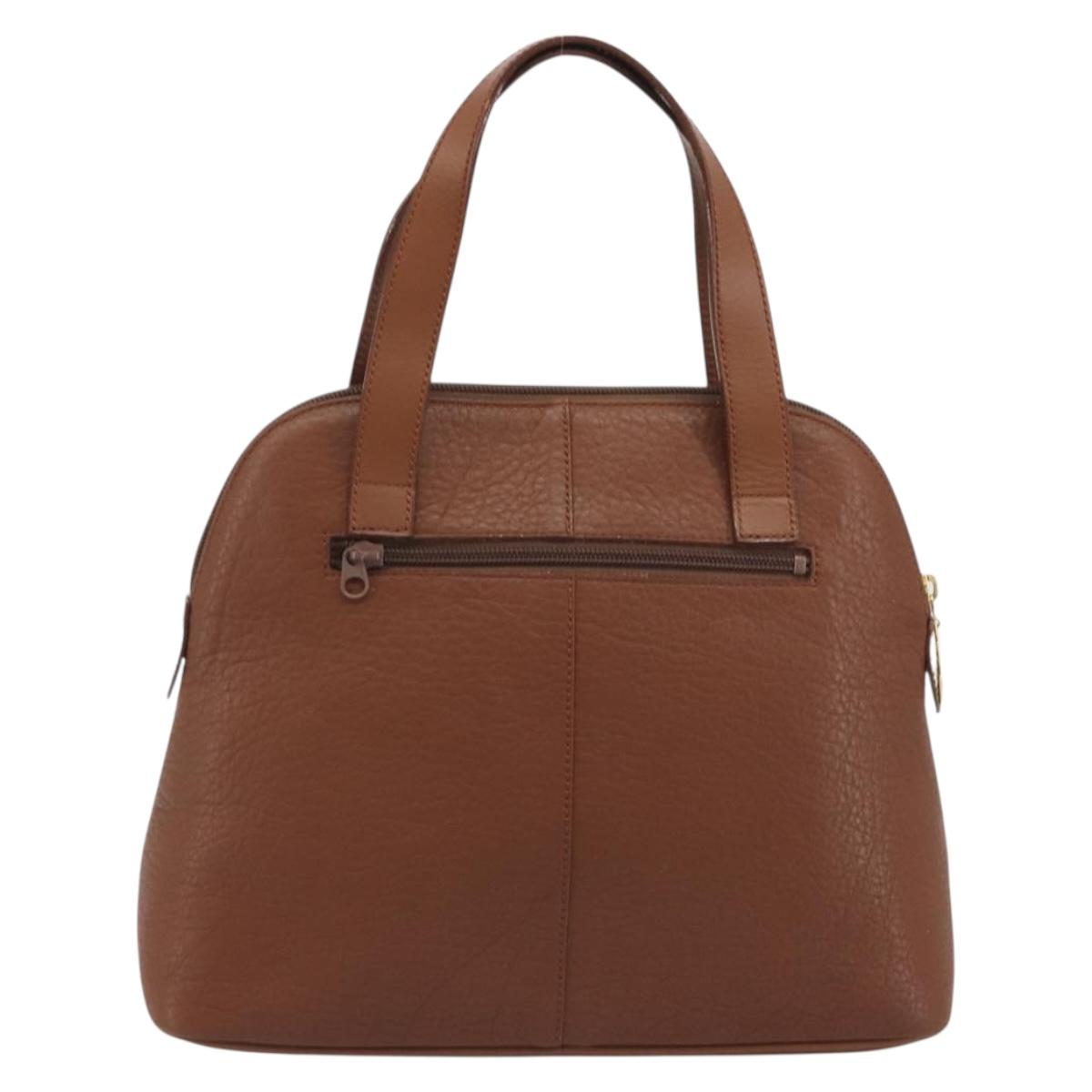 Burberrys Hand Bag Leather Brown Gold Auth 194278