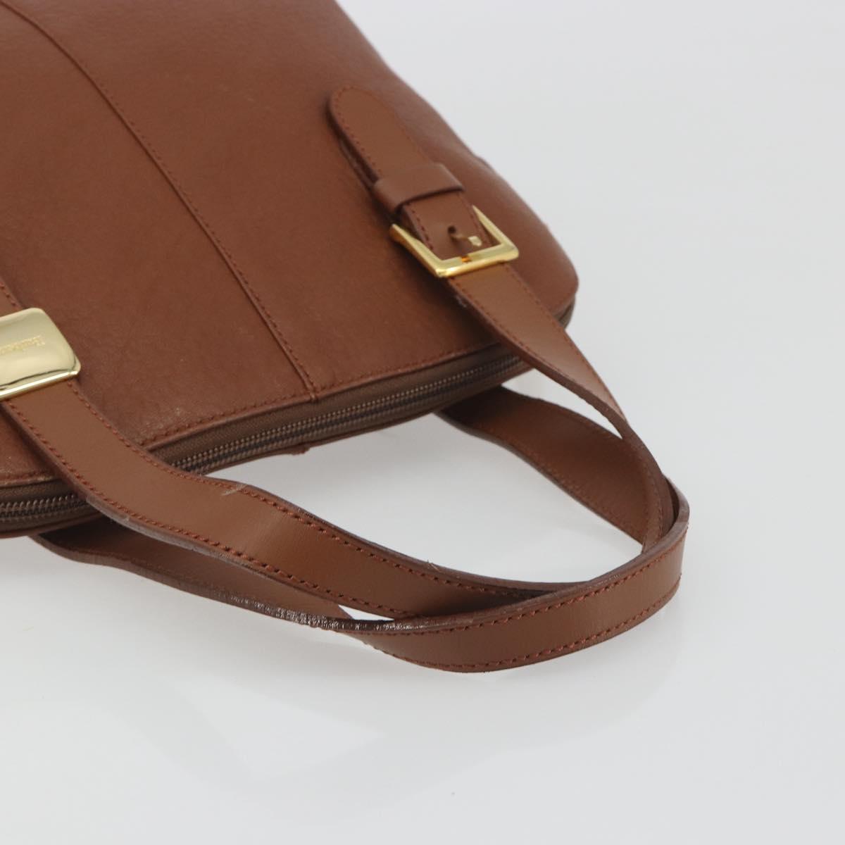 Burberrys Hand Bag Leather Brown Gold Auth 194278