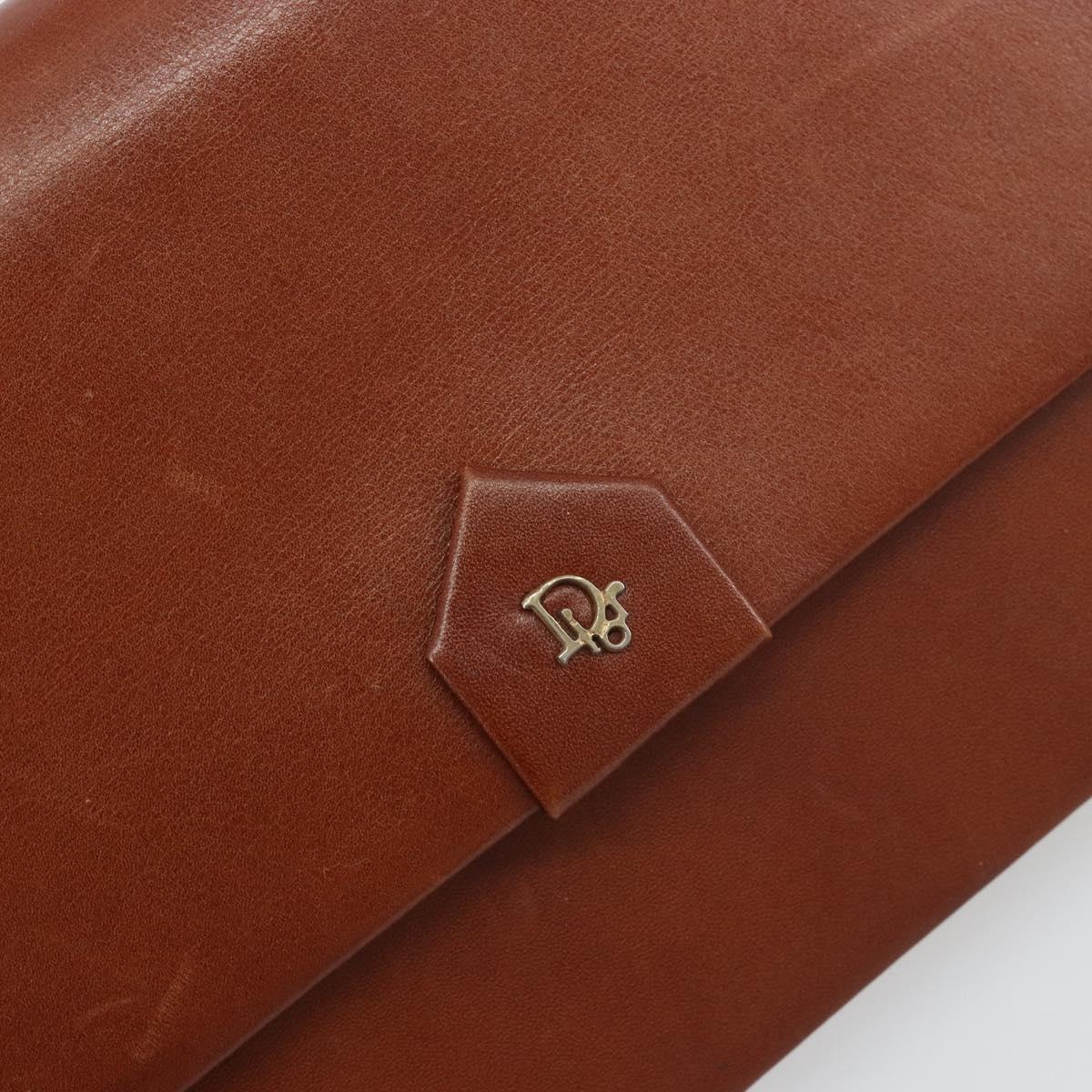 Christian Dior Chain Shoulder Bag Leather Brown Gold Auth 194279