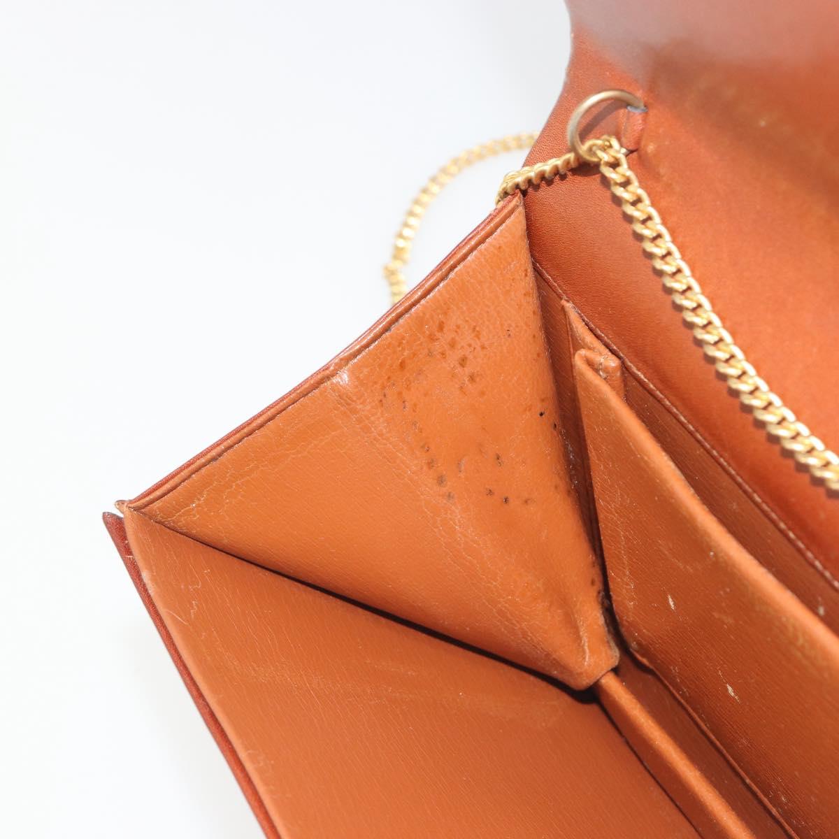 Christian Dior Chain Shoulder Bag Leather Brown Gold Auth 194279
