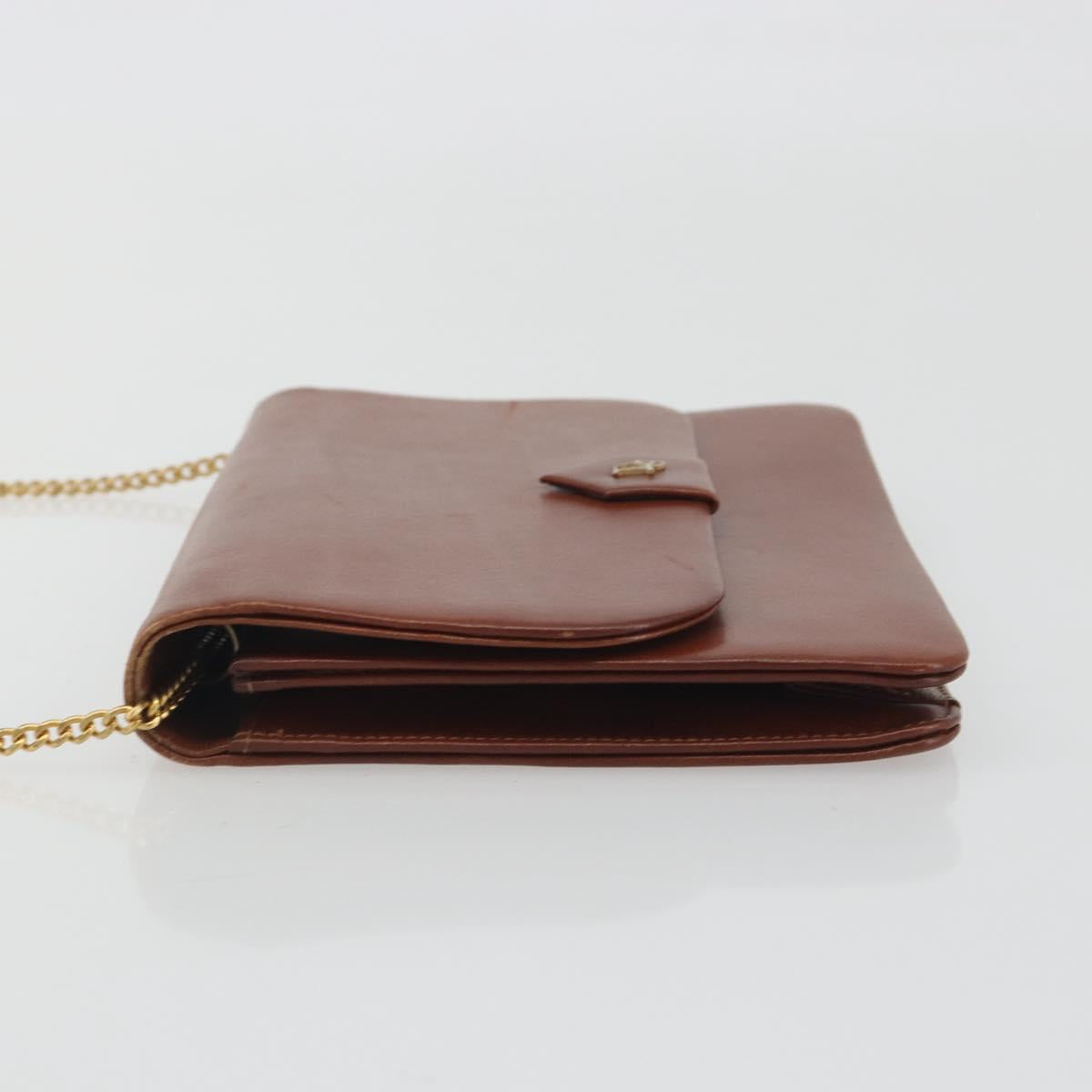 Christian Dior Chain Shoulder Bag Leather Brown Gold Auth 194279