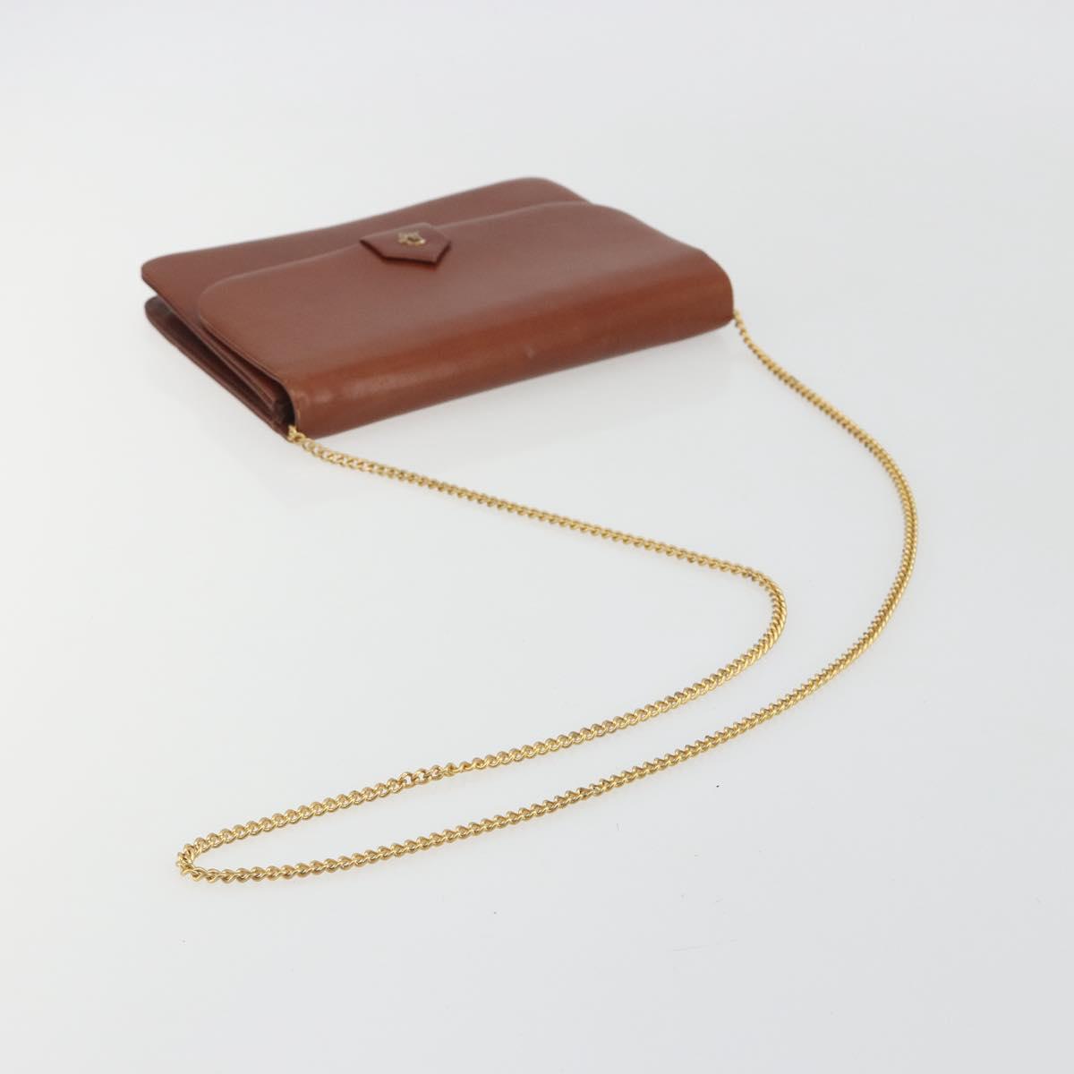 Christian Dior Chain Shoulder Bag Leather Brown Gold Auth 194279