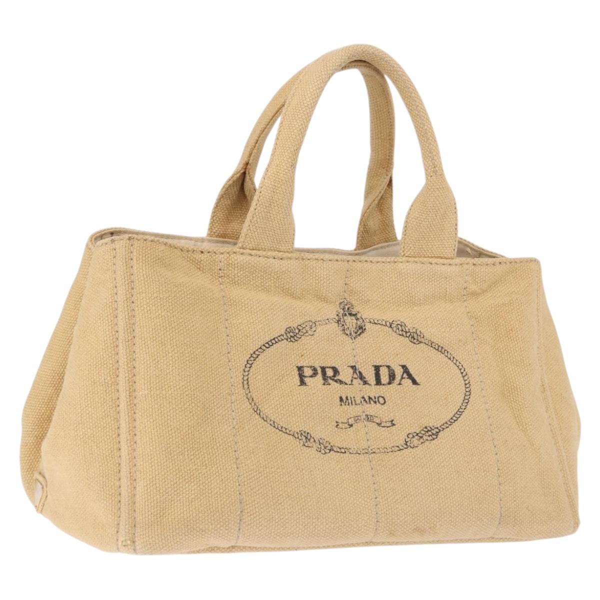 PRADA Canapa GM Tote Bag Straw Beige Gold Auth 194284