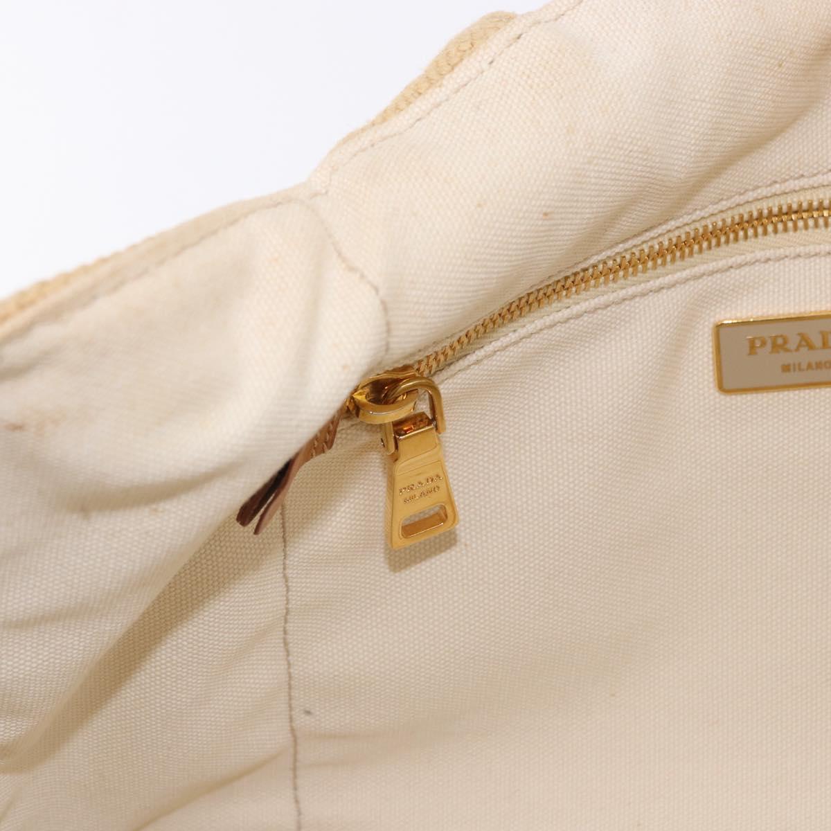 PRADA Canapa GM Tote Bag Straw Beige Gold Auth 194284